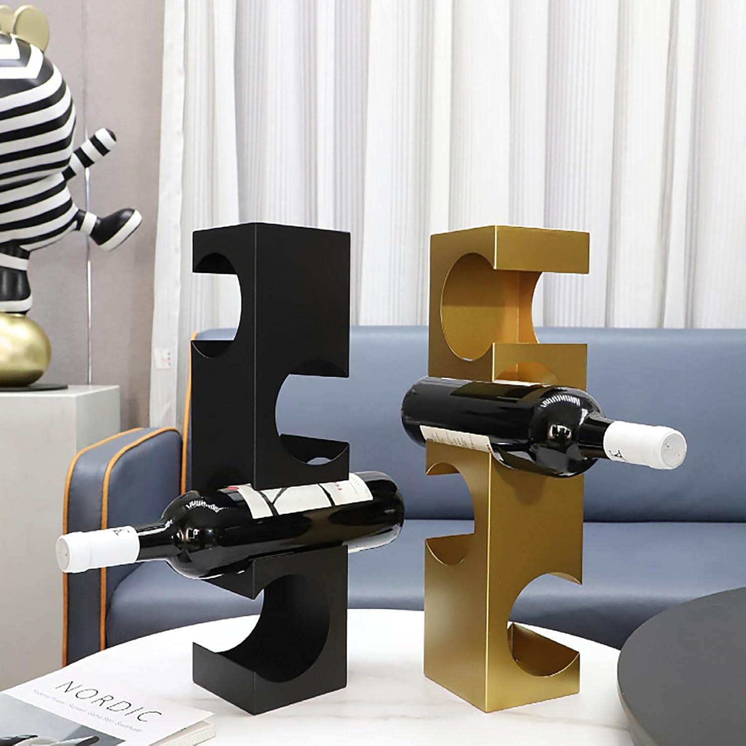 Modern Freestanding Gold Wine Rack For 4 Bottles