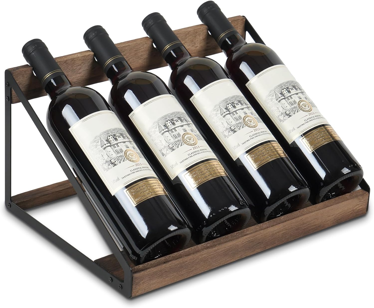TRSPCWR Wooden Wine Rack 4 Bottle Countertop Organizer