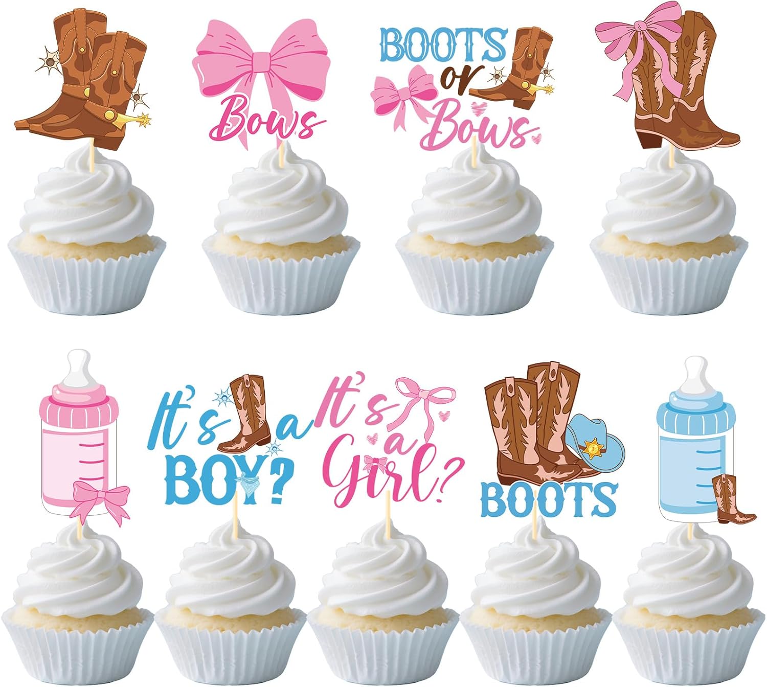 InIsaJace 36PCS Boots or Bows Cupcake Toppers