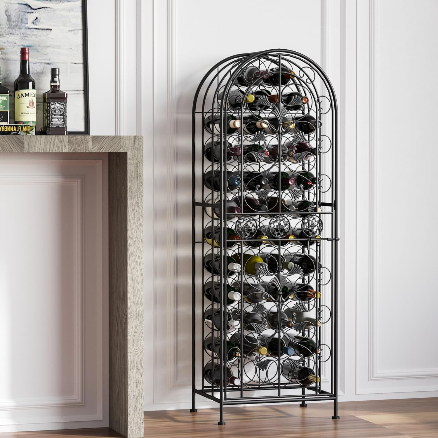 45 Bottle Wrought Iron Wine Rack with Lock - Black 1