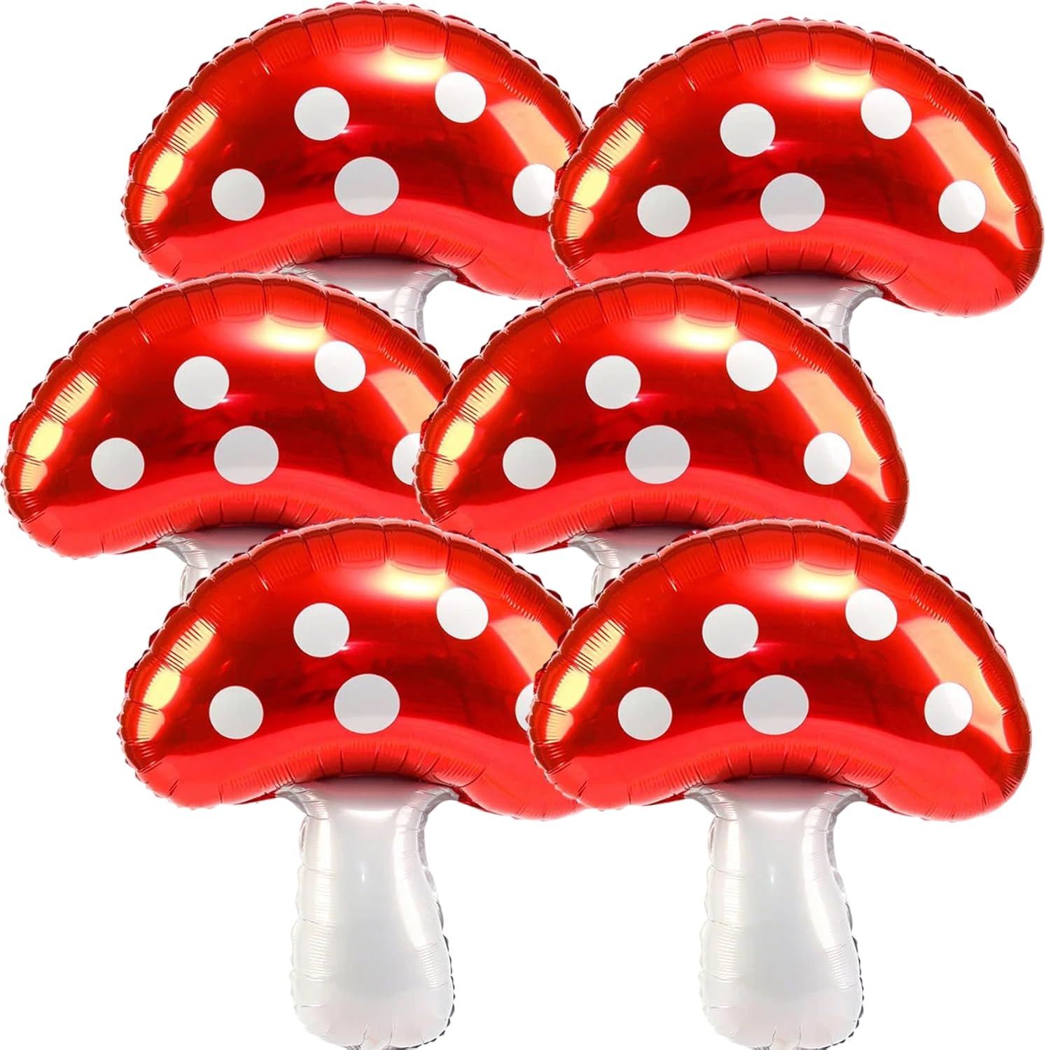6PCS Red Foil Mushroom Balloons for Birthday Party Decor