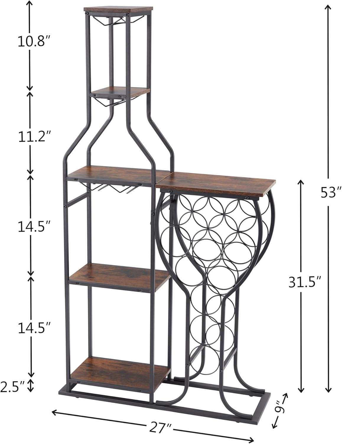 5 Tier Wine Rack Freestanding Cabinet with 6 Glass Holder