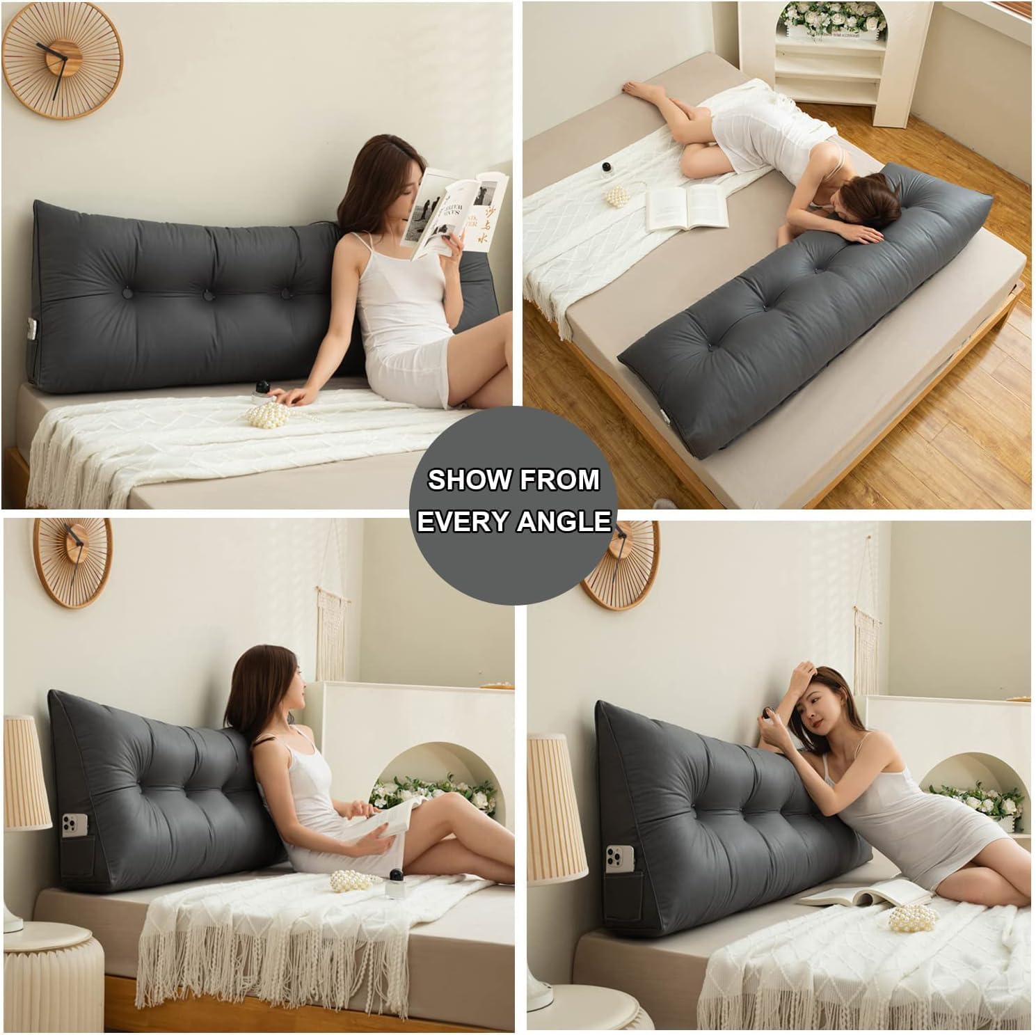 COZMAX Queen Size Wedge Pillow with Gray Cover