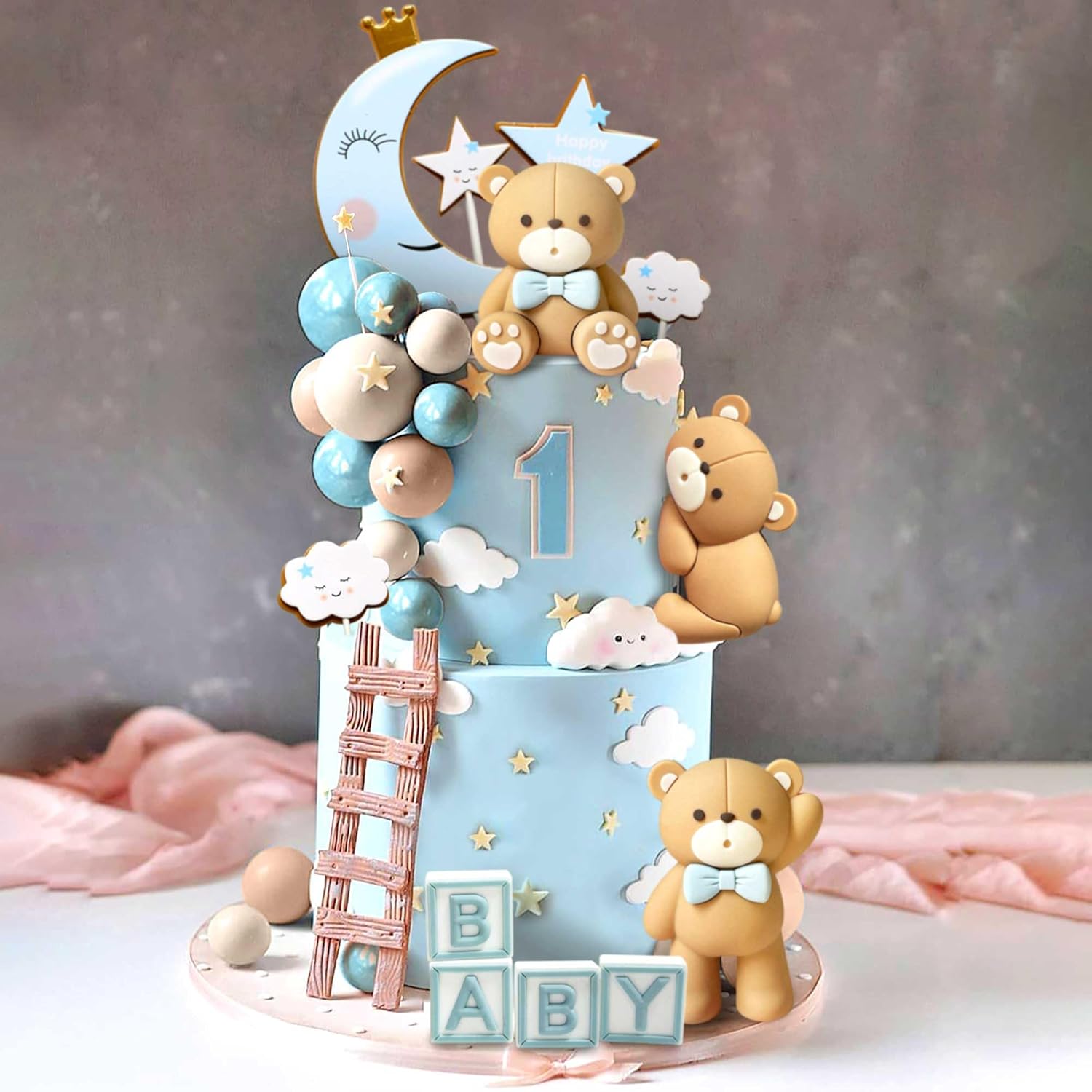 JeVenis Blue Bear Cake Decor Set