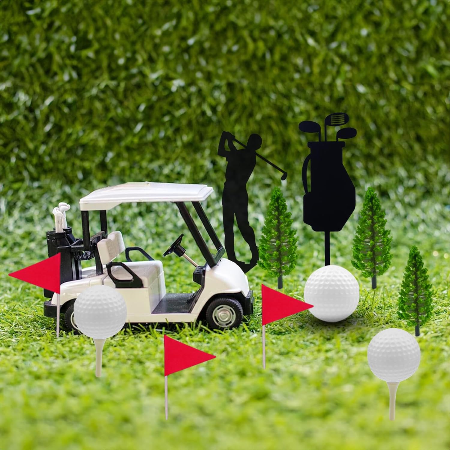 MEMOVAN Golf Theme Cake Toppers with Cart Flag
