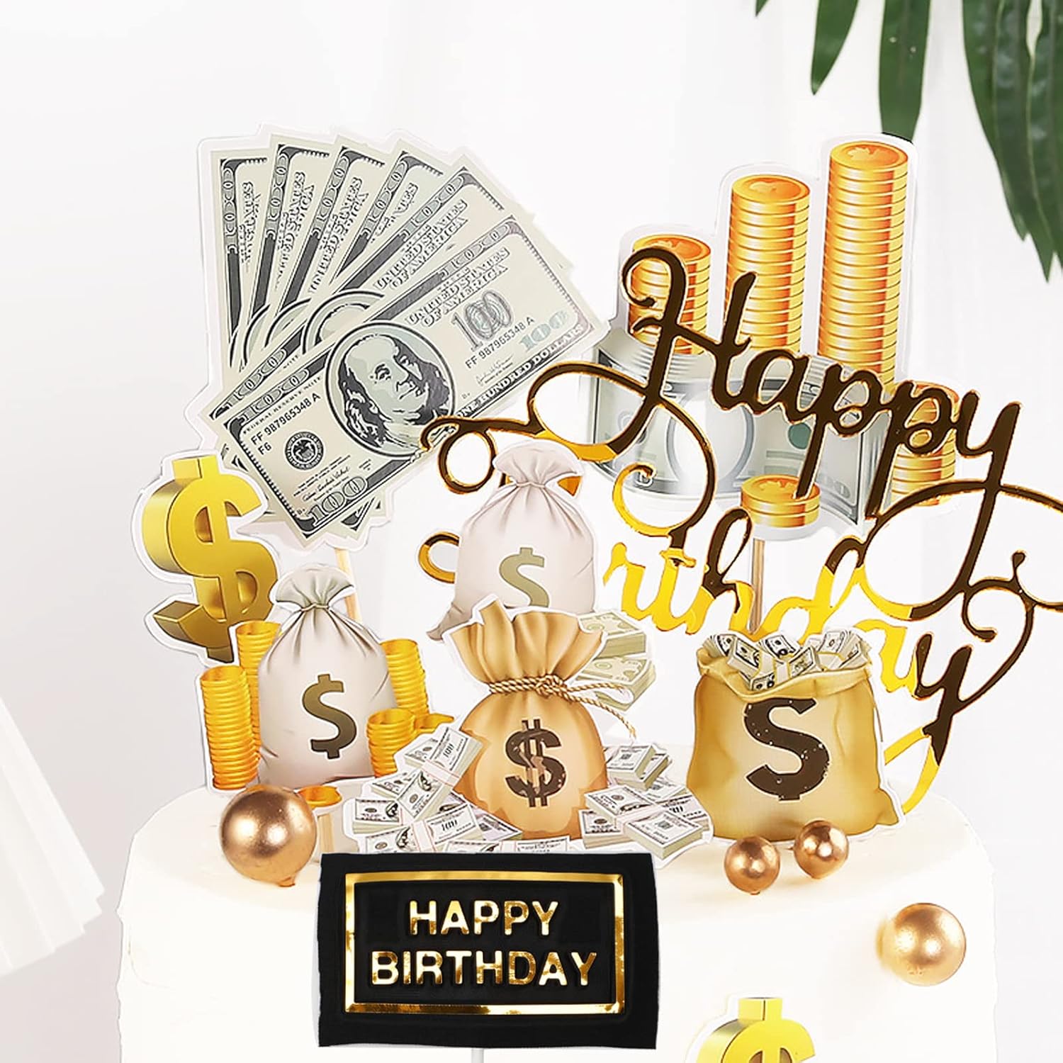 10Pcs Dollar Bill Sign Cupcake Toppers Birthday Decor