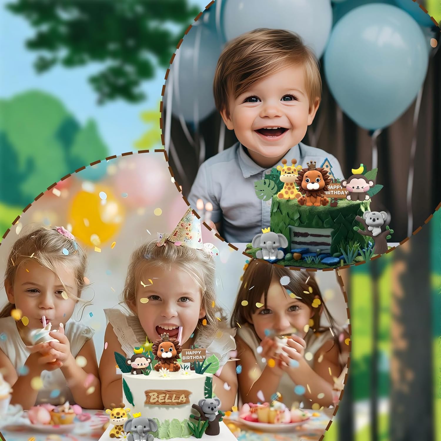 22PCS Safari Animal Cake Toppers - Jungle Wild Animals Birthday Decorations