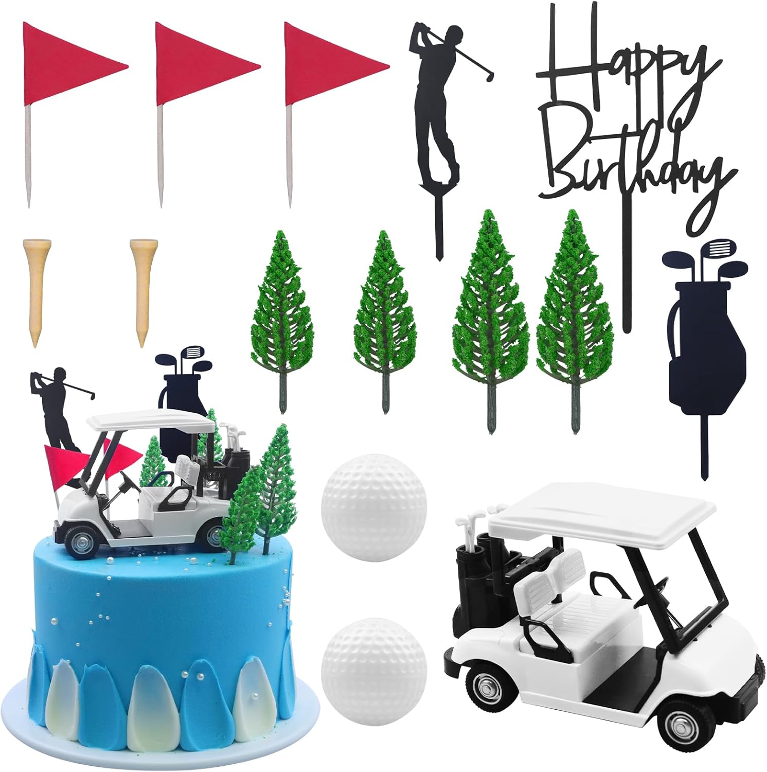 MEMOVAN Golf Theme Cake Toppers with Cart Flag