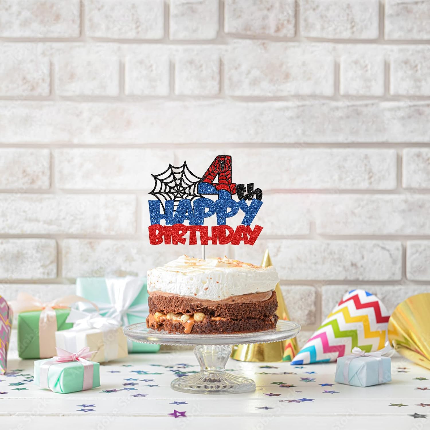 Ambishi Happy 4th Birthday Cake Topper Spider Cartoon Movie Themed