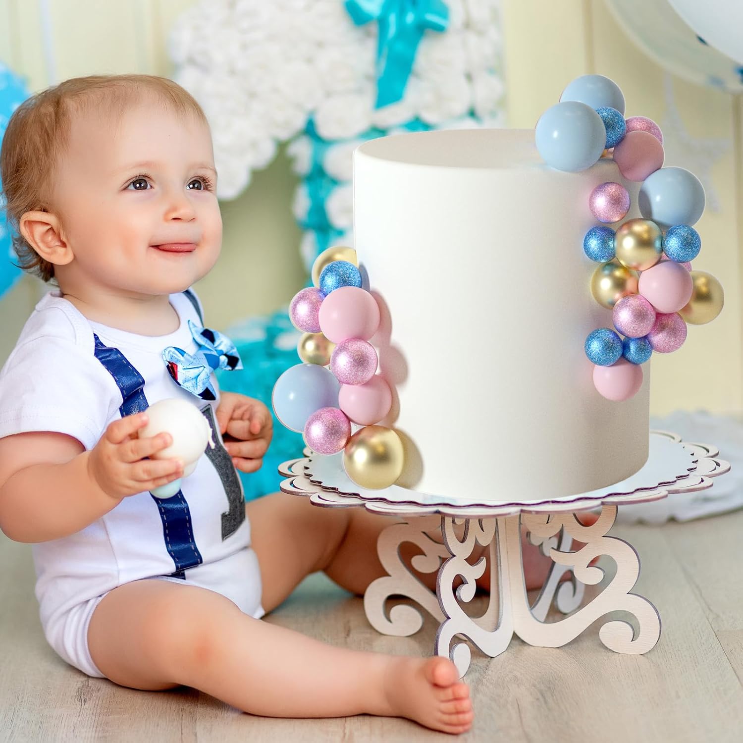 ASTARON 50 Pcs Mini Balloon Cake Topper Sticks Pink Blue Series