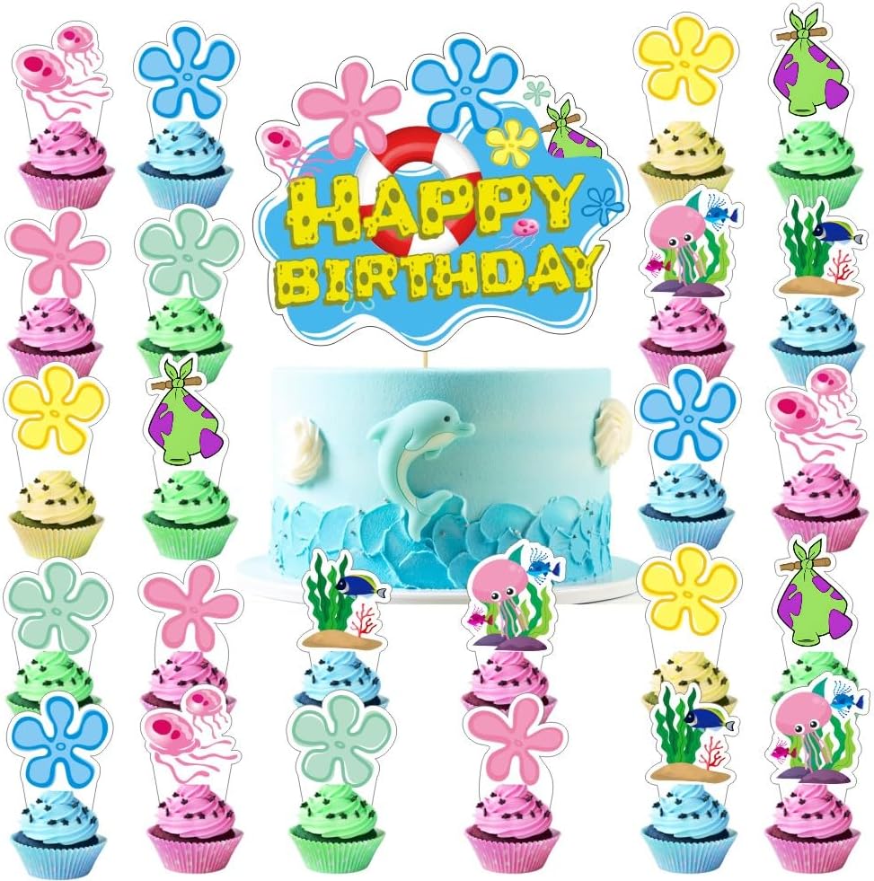 25 Pcs Yellow Cake Topper Set Kids Birthday Decorations