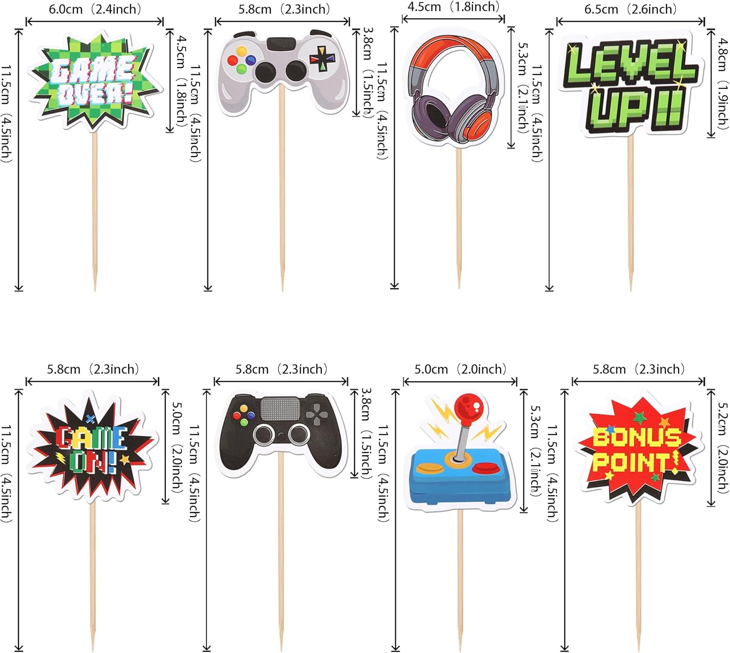 ZHUOWEISM 40 PCS Double Sided Game Controller Cupcake Toppers