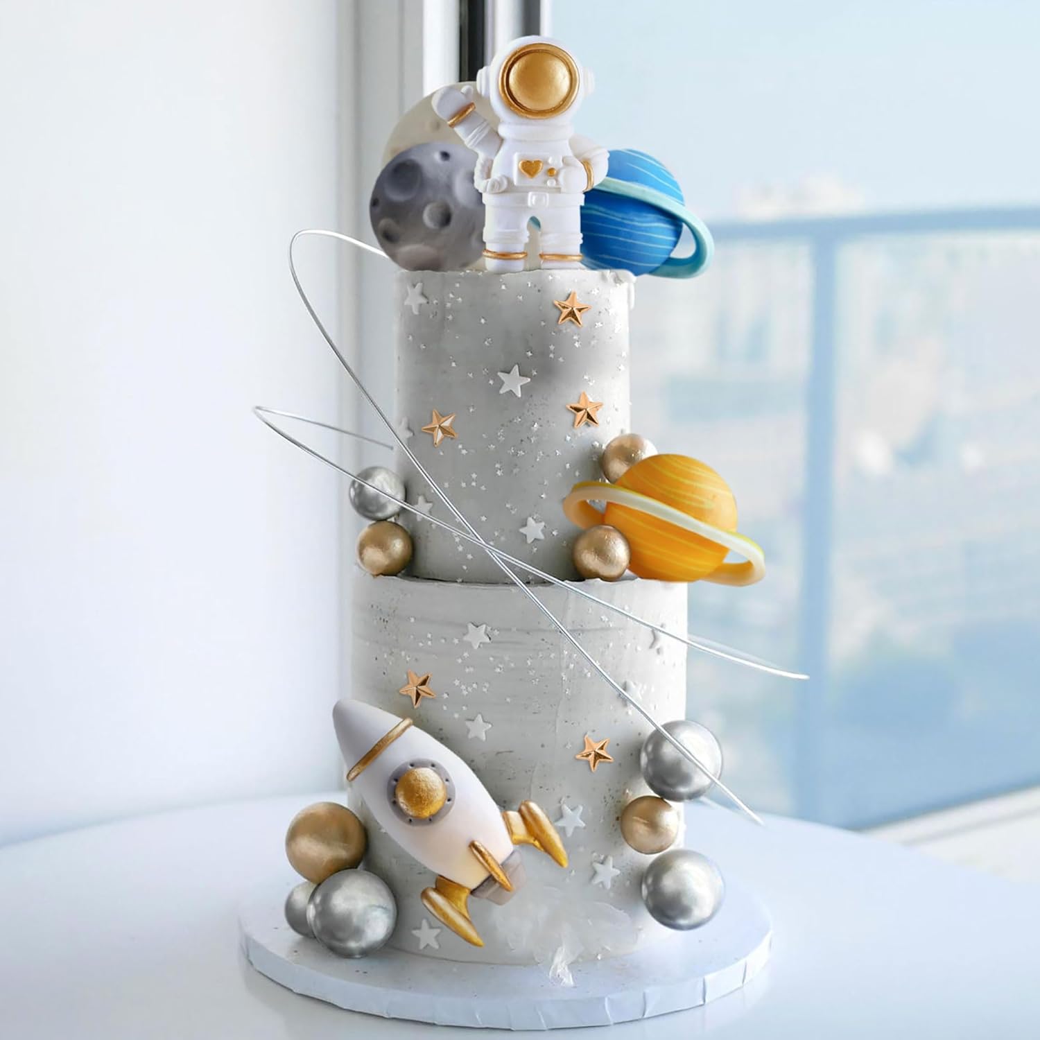 Space Cake Toppers with Astronaut Rocket Planets
