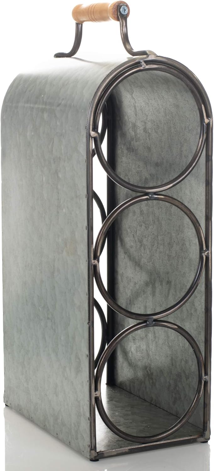 Drew Derose 3-Bottle Galvanized Wine Holder Rack