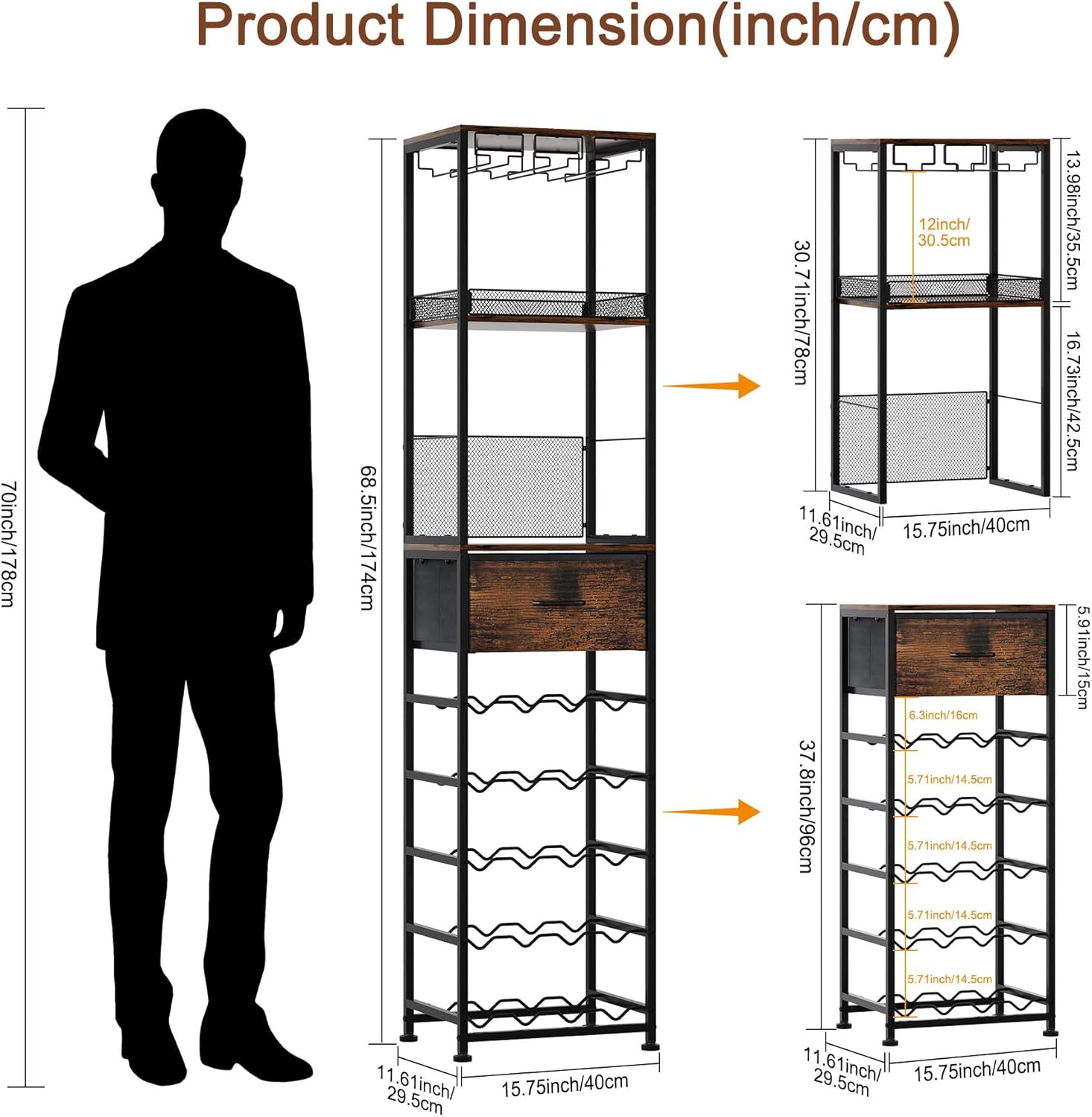 TQVAI 7-Tier Wine Rack Modular Split Design Space-Saving Floor Cabinet