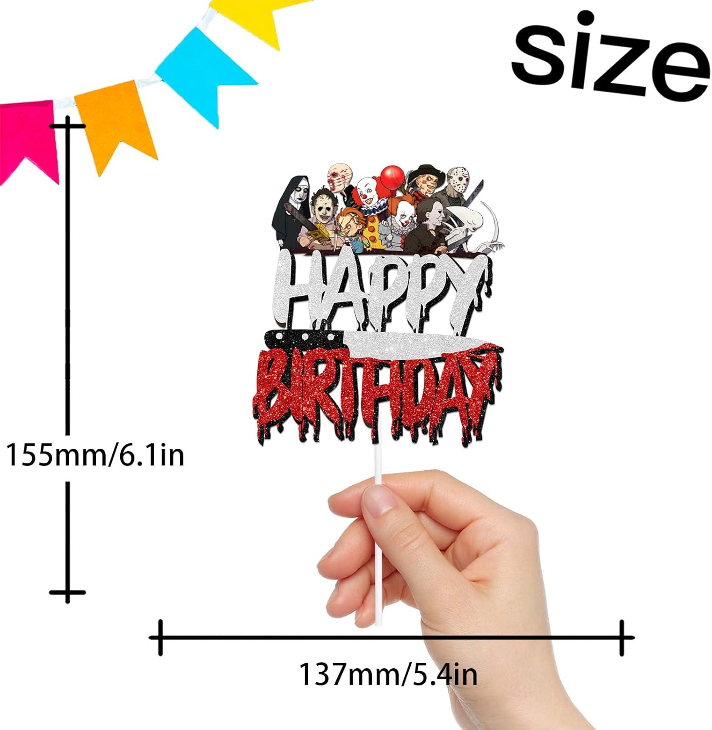 Pazwifa Halloween Cake Topper with Glitter Decor 1