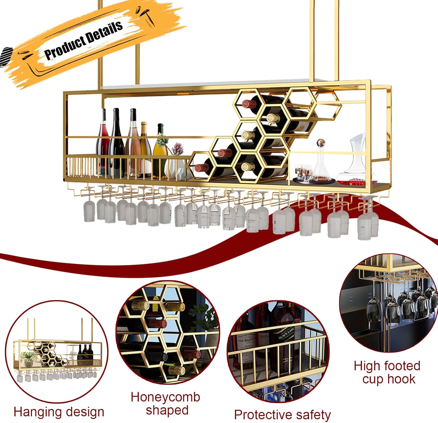 RAJYQODIS 2 Layer Wall-Mounted Wine Rack Black 4724in120cm