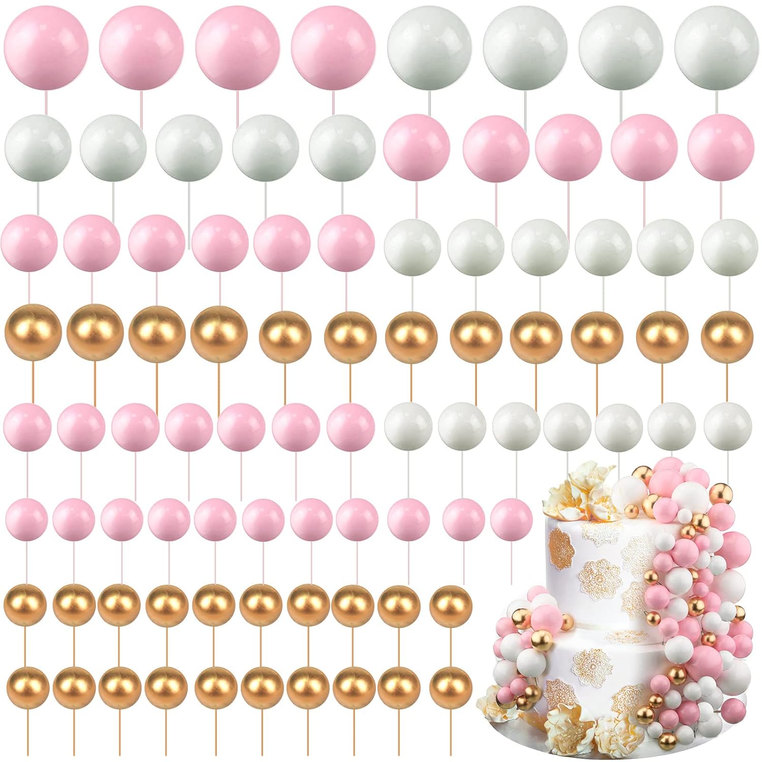 108 Pcs Ball Cake Toppers DIY Foam Balloons for Cakes and Parties