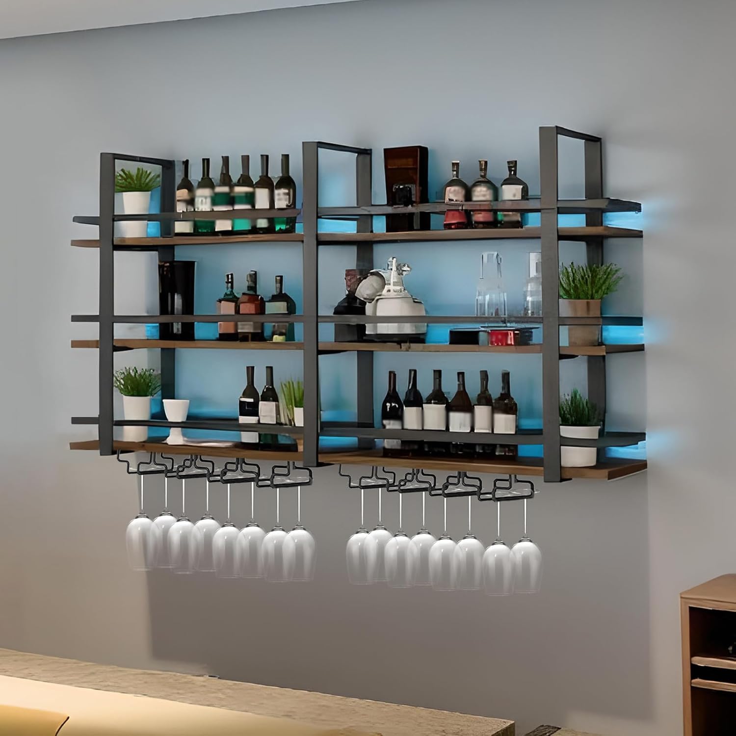 Takpylia Wall Mounted Wine Rack with LED Light Black 472in