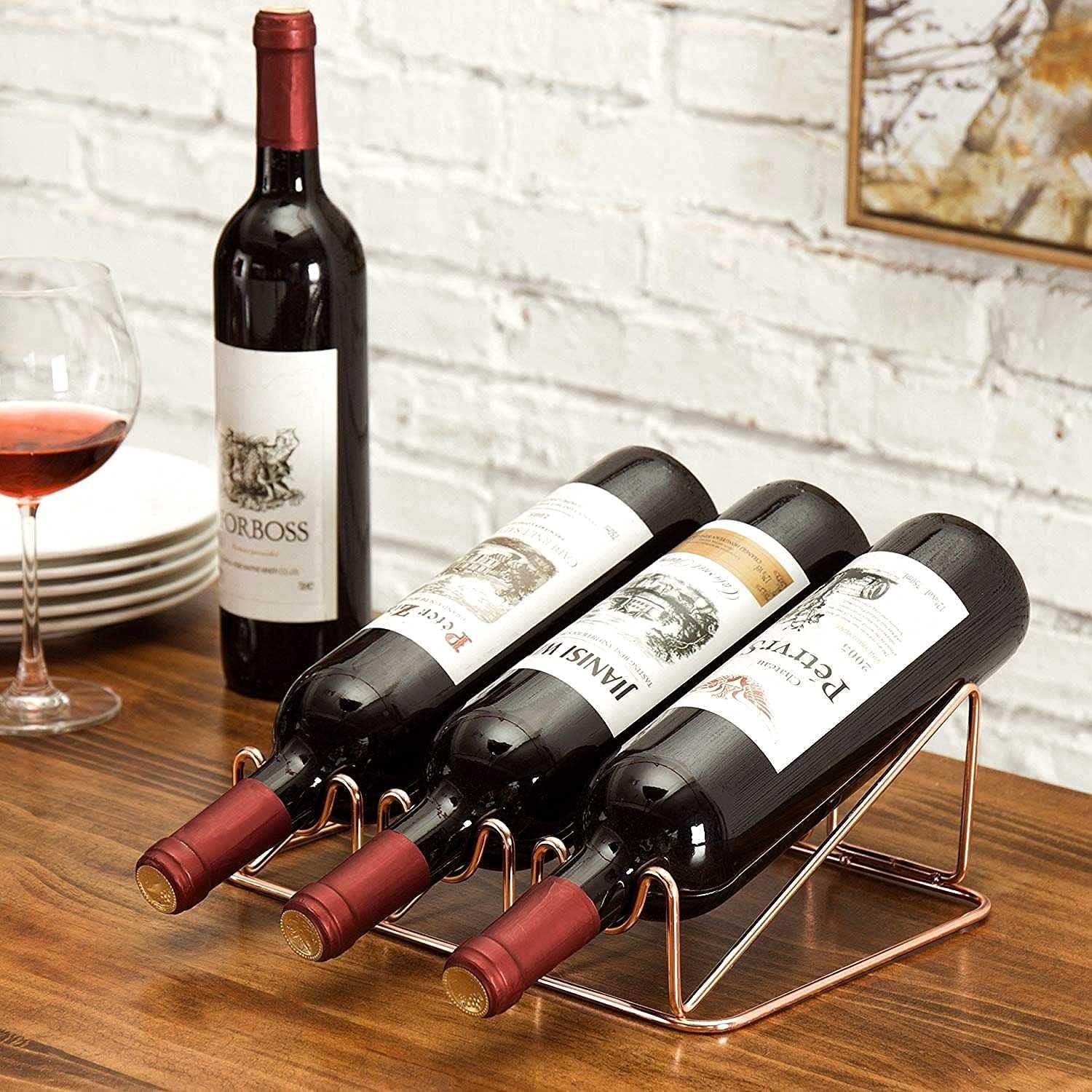 Modern Gold Metal Wine Rack - 3 Bottle Style
