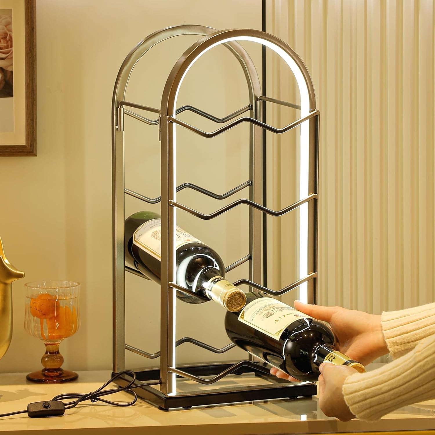 LED Countertop Wine Rack - 8 Bottle Freestanding Storage Stand