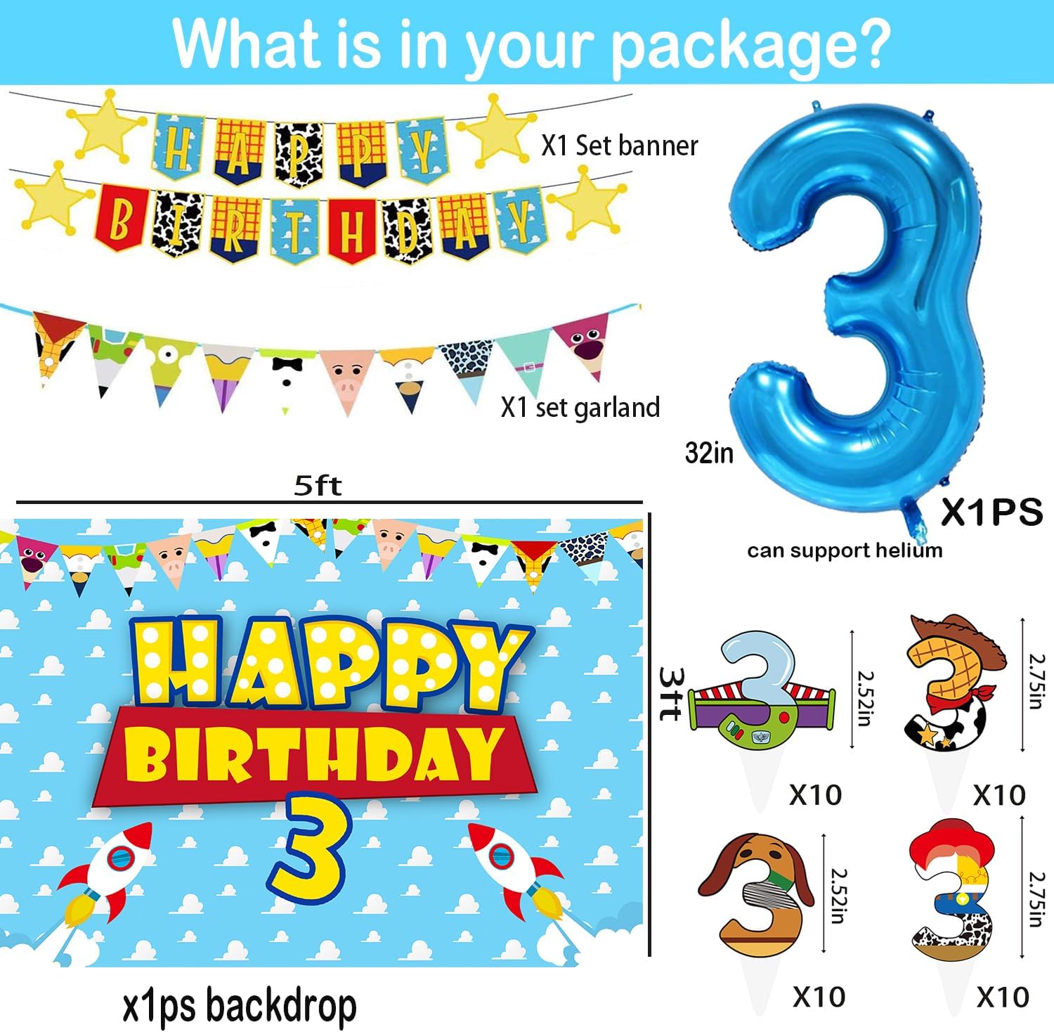 METIXOZE 3rd Birthday Cartoon Decor Set