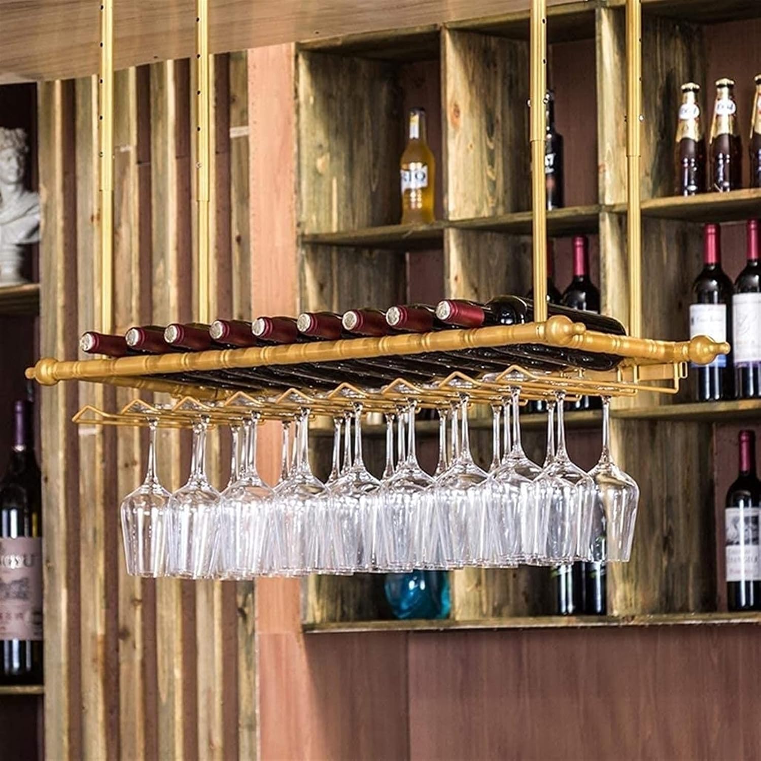 KOHARA Adjustable Wall Wine Rack with Glass Holder