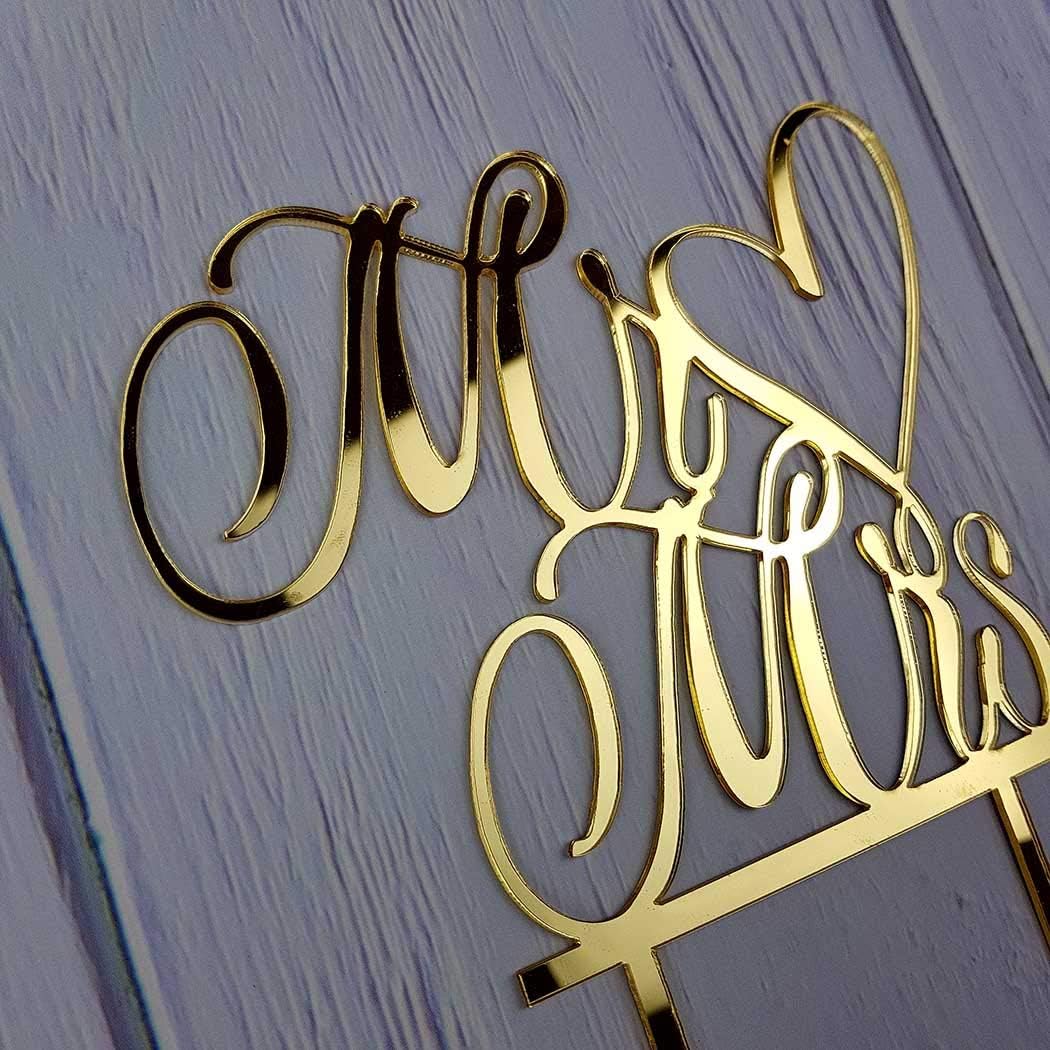 Mr and Mrs Cake Topper Mirror Gold Acrylic