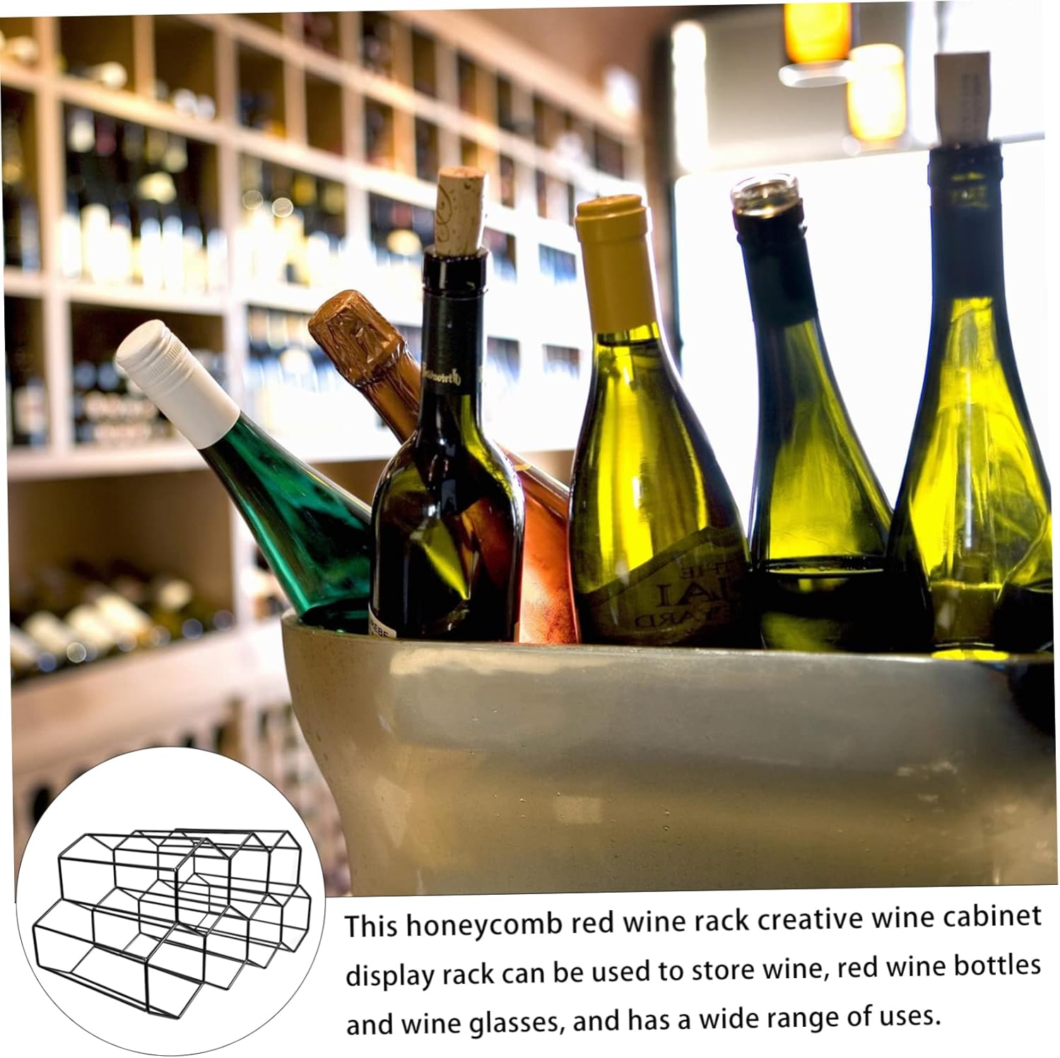 Levemolo 7Holes Iron Wine Display Stand with Honeycomb Design