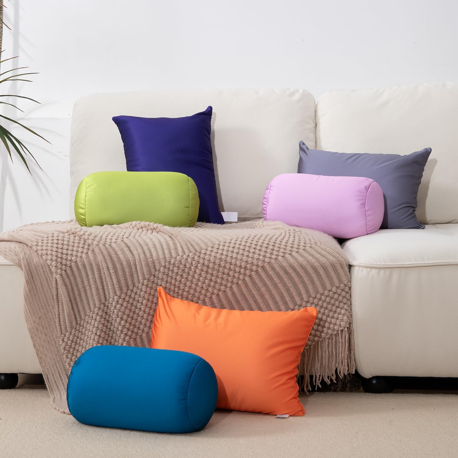 Focustree Microbead Neck Cervical Roll Pillow 7x12 Inch Tangerine