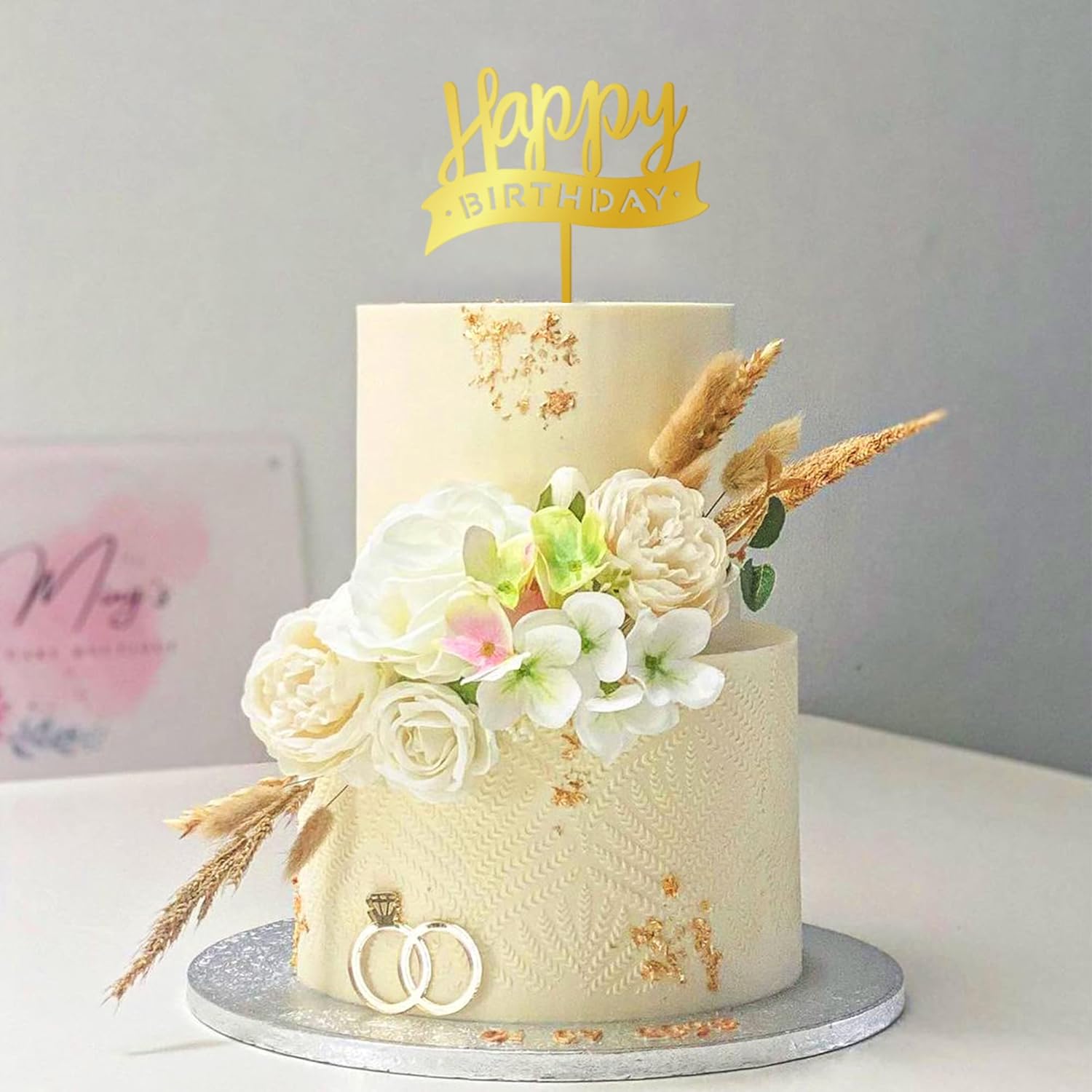 DRWATE 50 PCS Gold Birthday Cupcake Toppers for Decorations