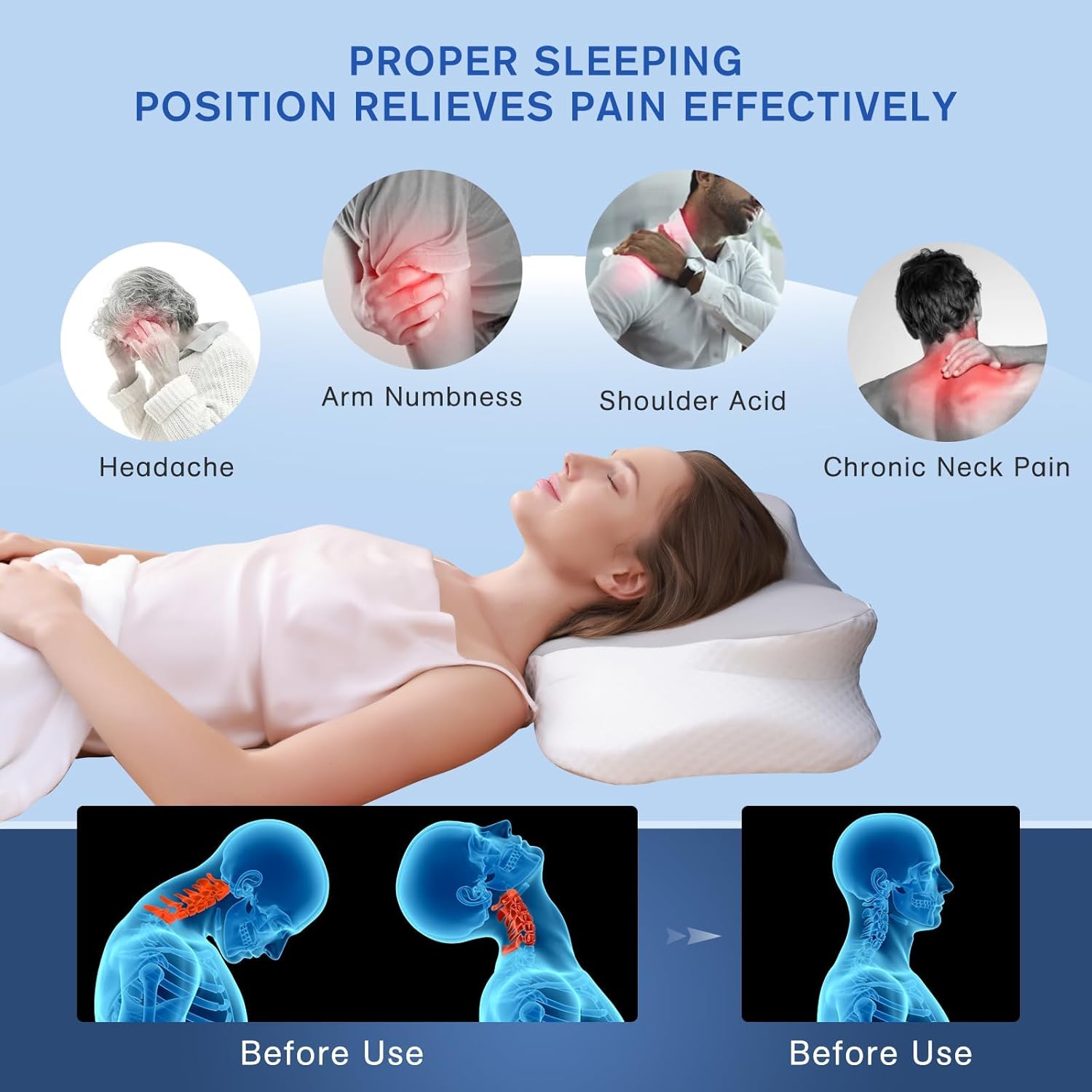 Right Cervical Neck Pillow with Adjustable Height and Memory Foam Support