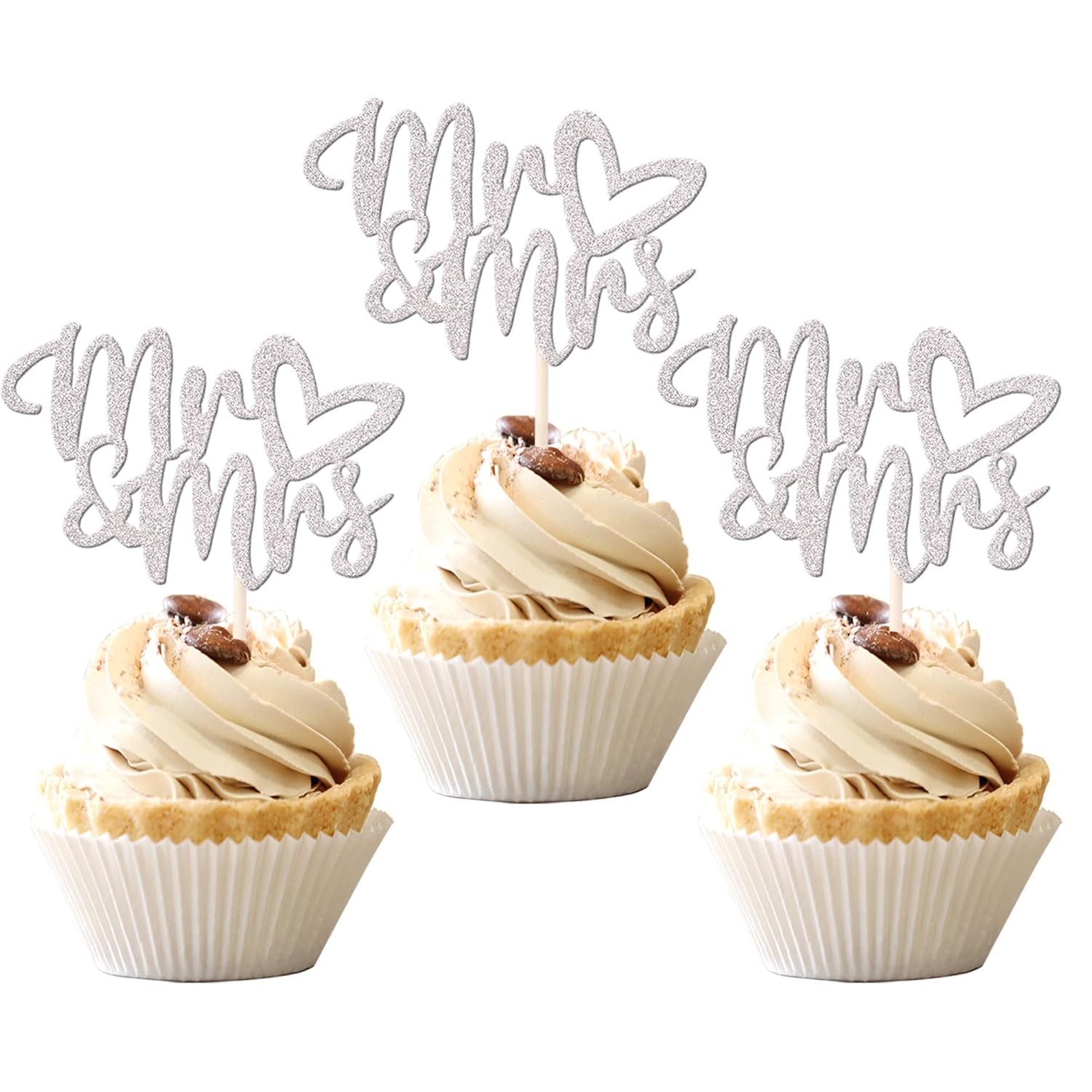 36 PCS Mr Mrs Cupcake Toppers Silver