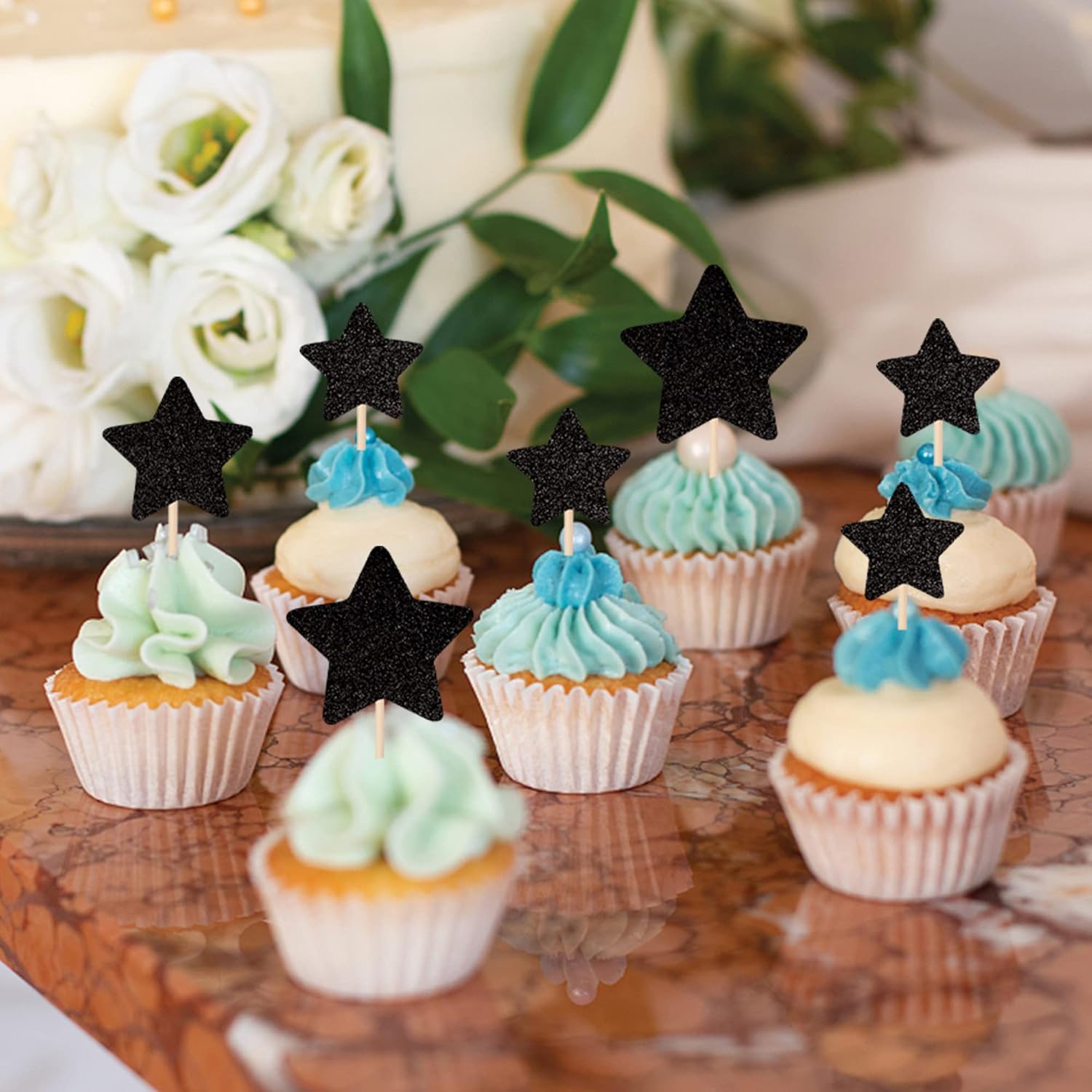30 PCS Glitter Star Cupcake Toppers for Parties