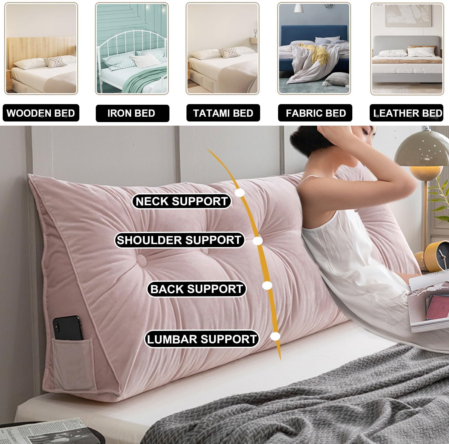 ZZYK Tufted Button Headboard Pillow - Pink 35 Inches