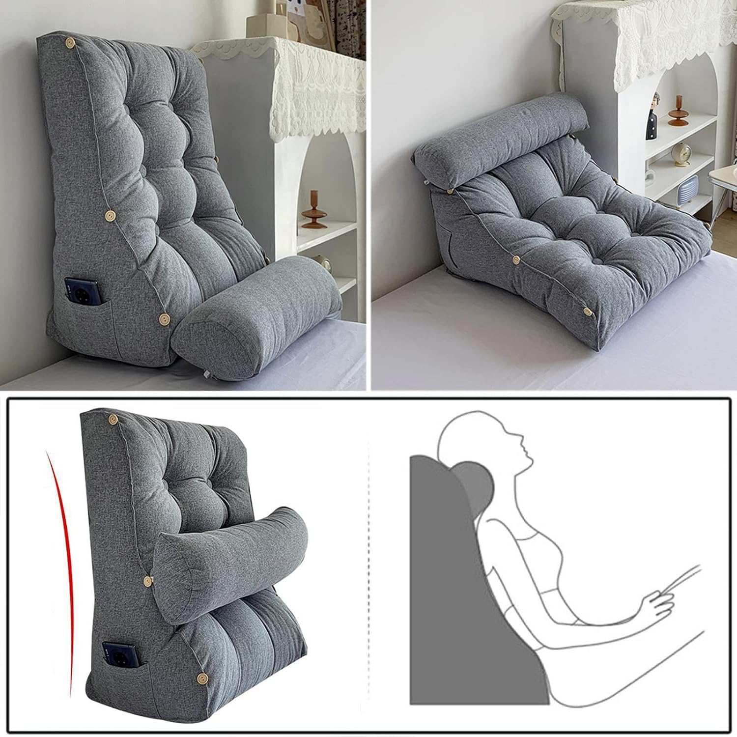 COZMAX Reading Pillow with Storage Pocket and Adjustable Backrest
