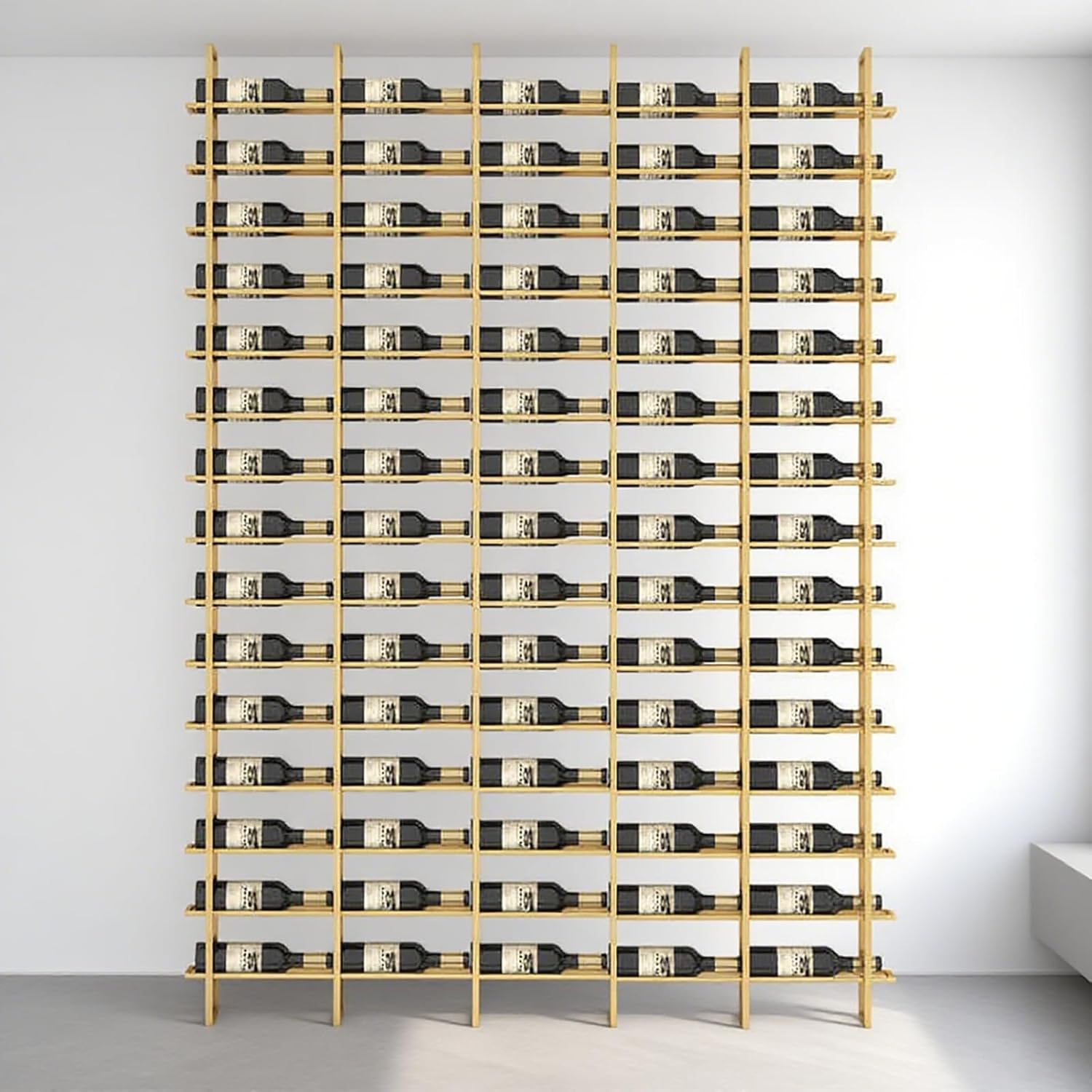 RAJYQODIS 16 Tier Wall Mounted Wine Rack - 80 Bottles Industrial Style Gold Finish