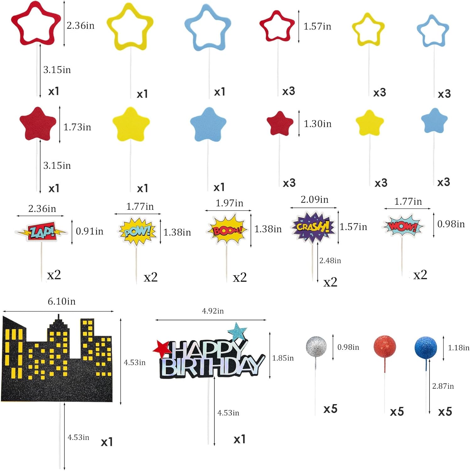 51PCS Superhero Birthday Cake Toppers