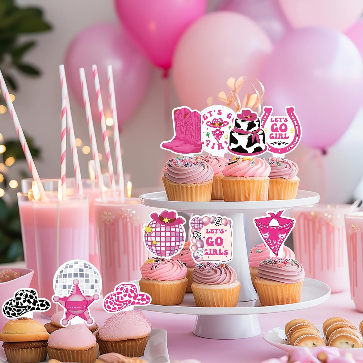 Yoomod 36PCS Pink Cowgirl Cupcake Toppers