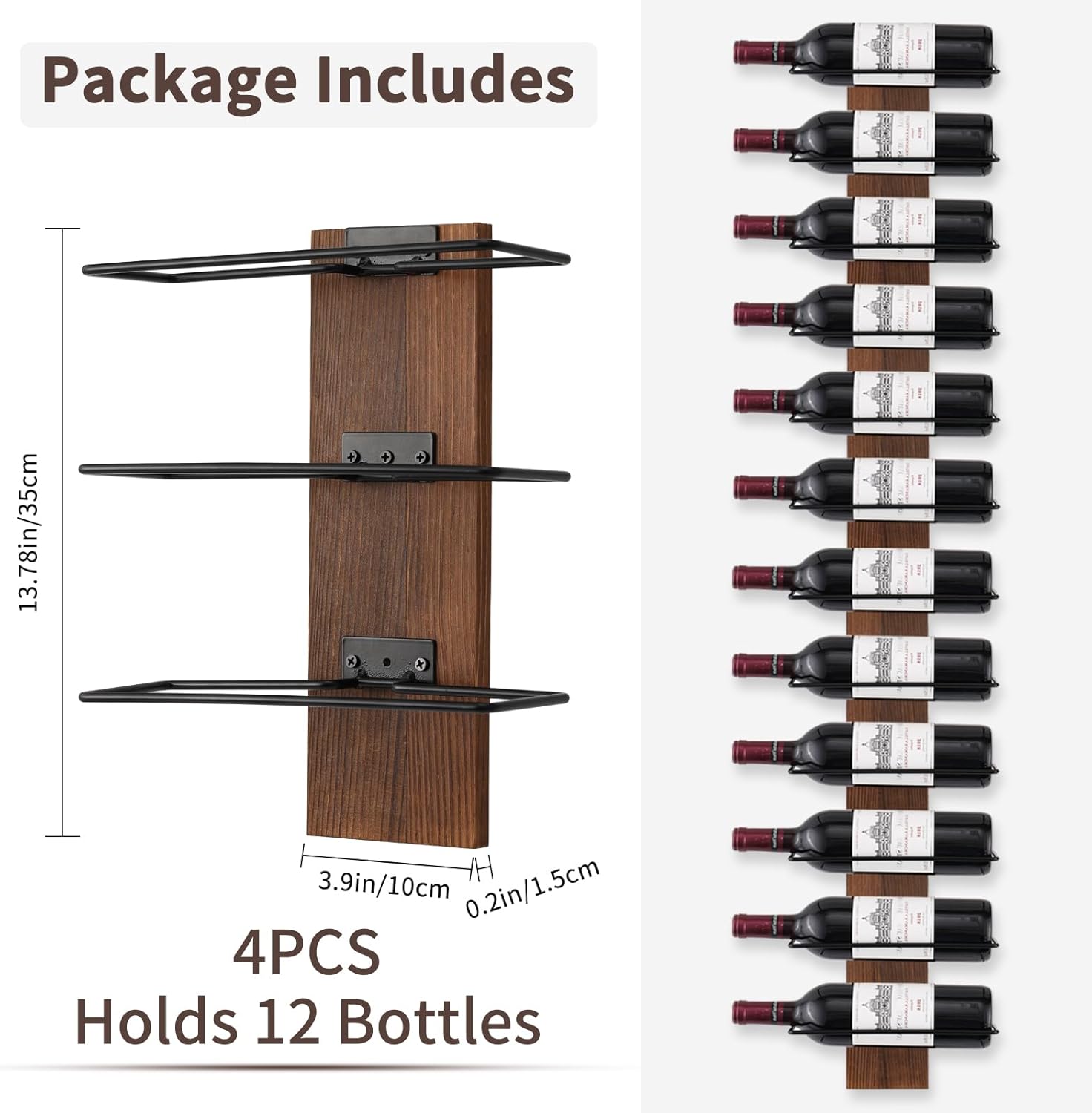 CBYJK Wall-Mounted Wine Rack for 12 Bottles
