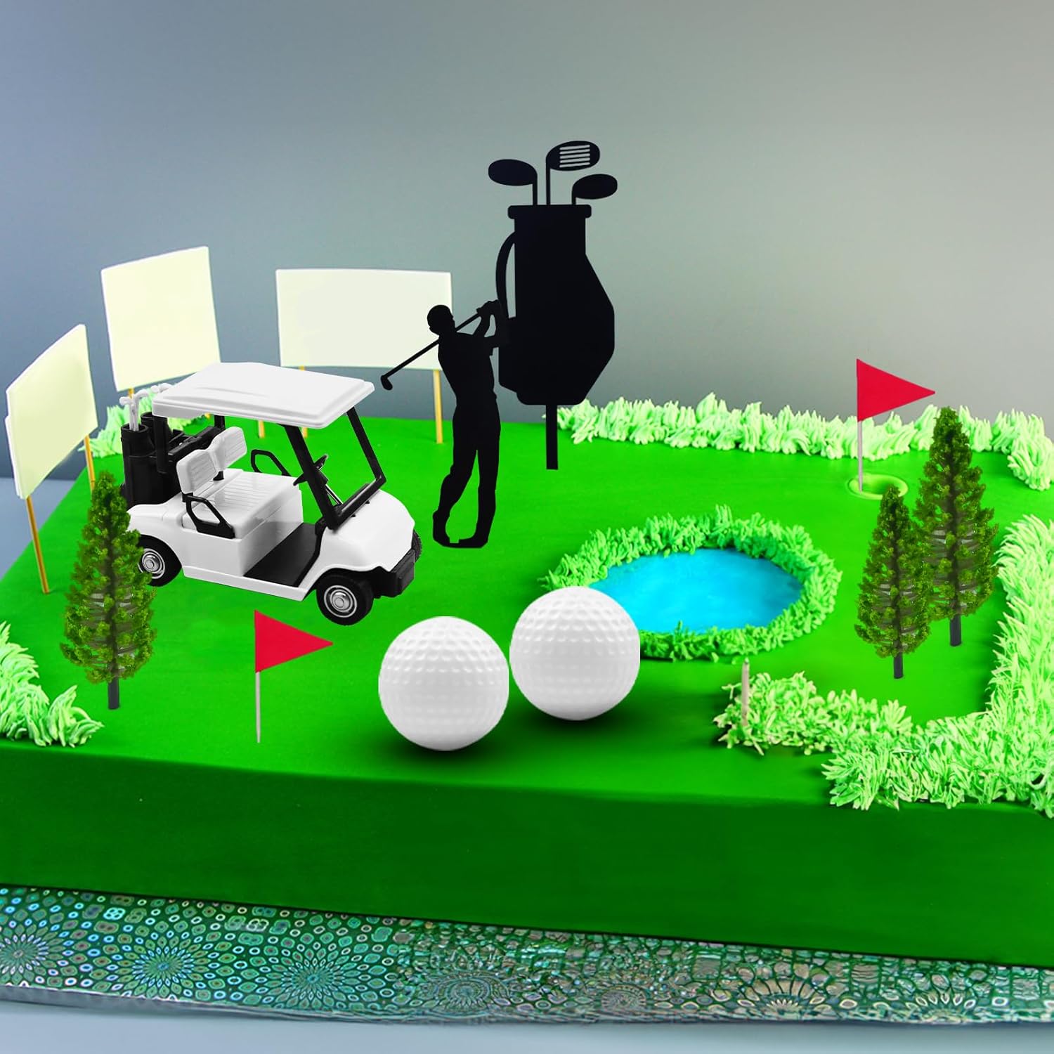 MEMOVAN Golf Theme Cake Toppers with Cart Flag