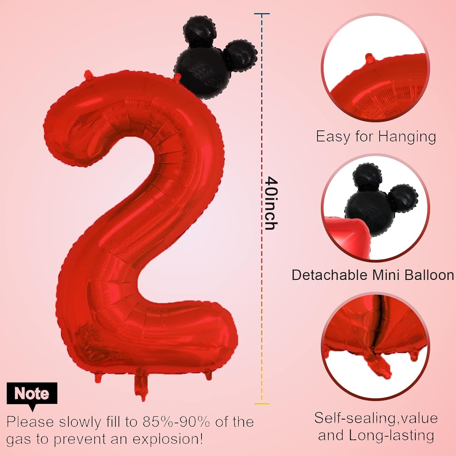 HIBILDER 40 Inch Red Balloon Mini Mouse Head Decor