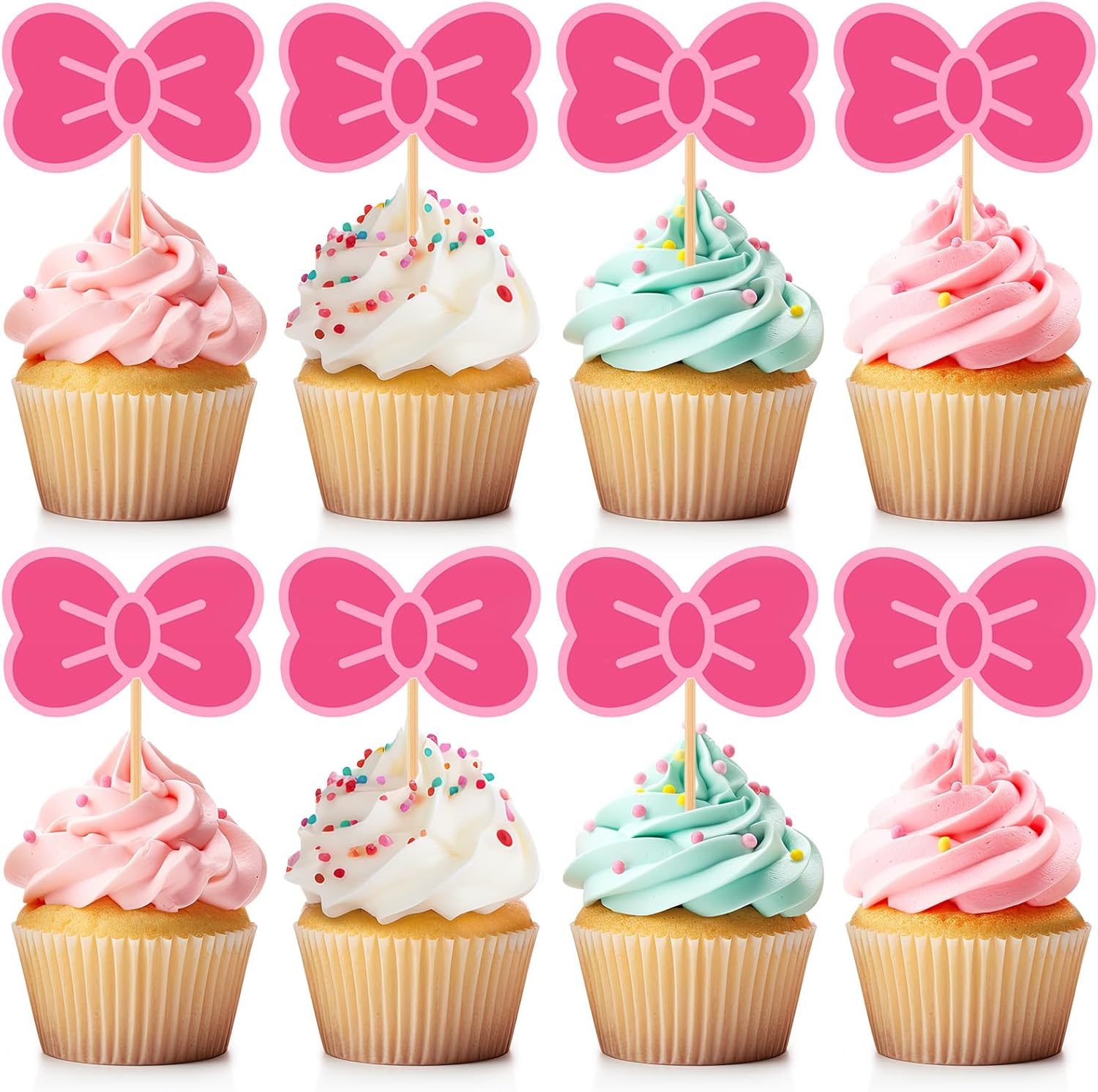 24 Pcs Pink Cat Bow Cake Toppers for Kitten Parties