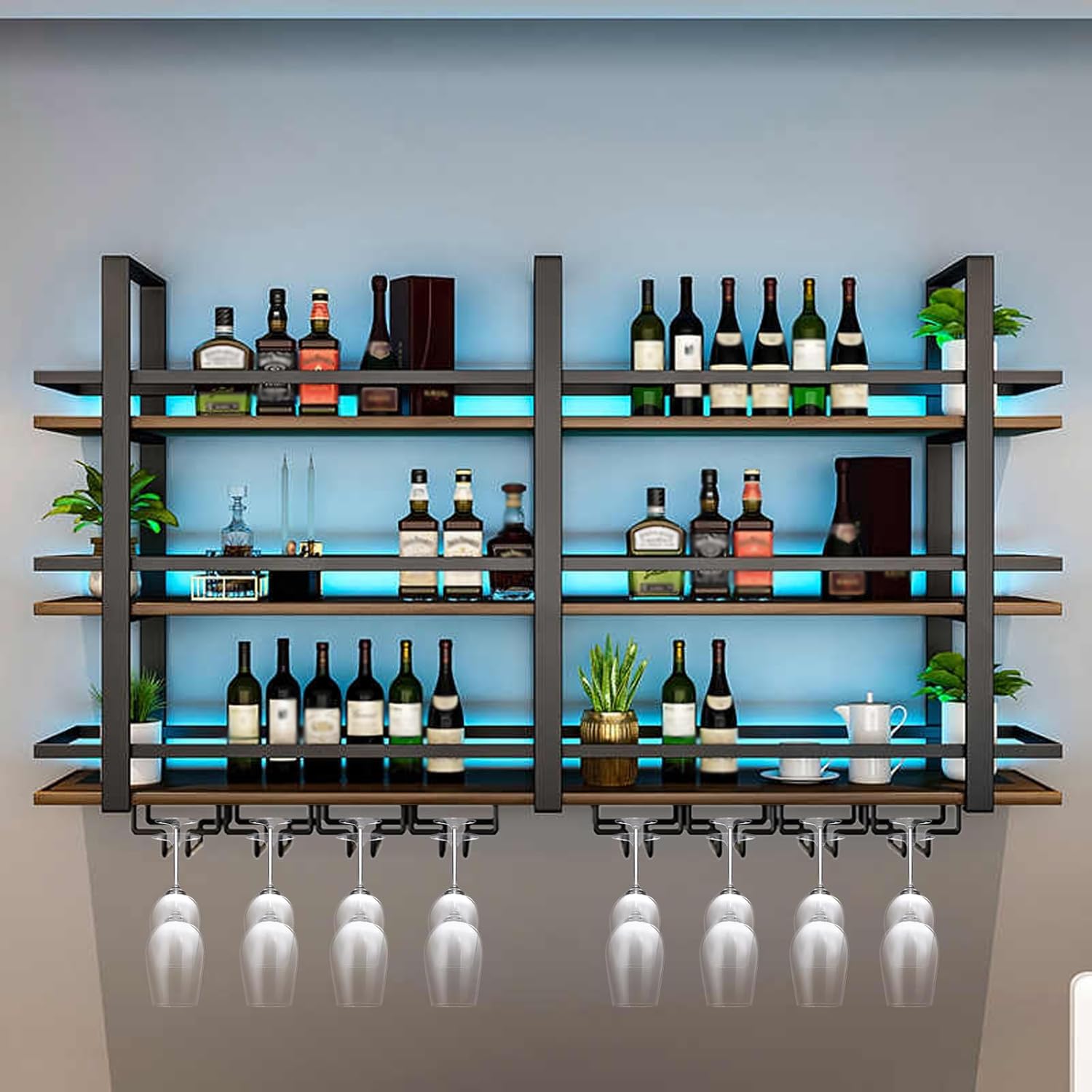 Takpylia Wall Mounted Wine Rack with LED Light Black 472in