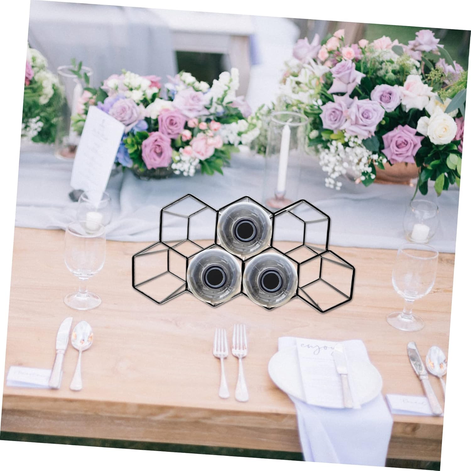 Levemolo 7Holes Iron Wine Display Stand with Honeycomb Design