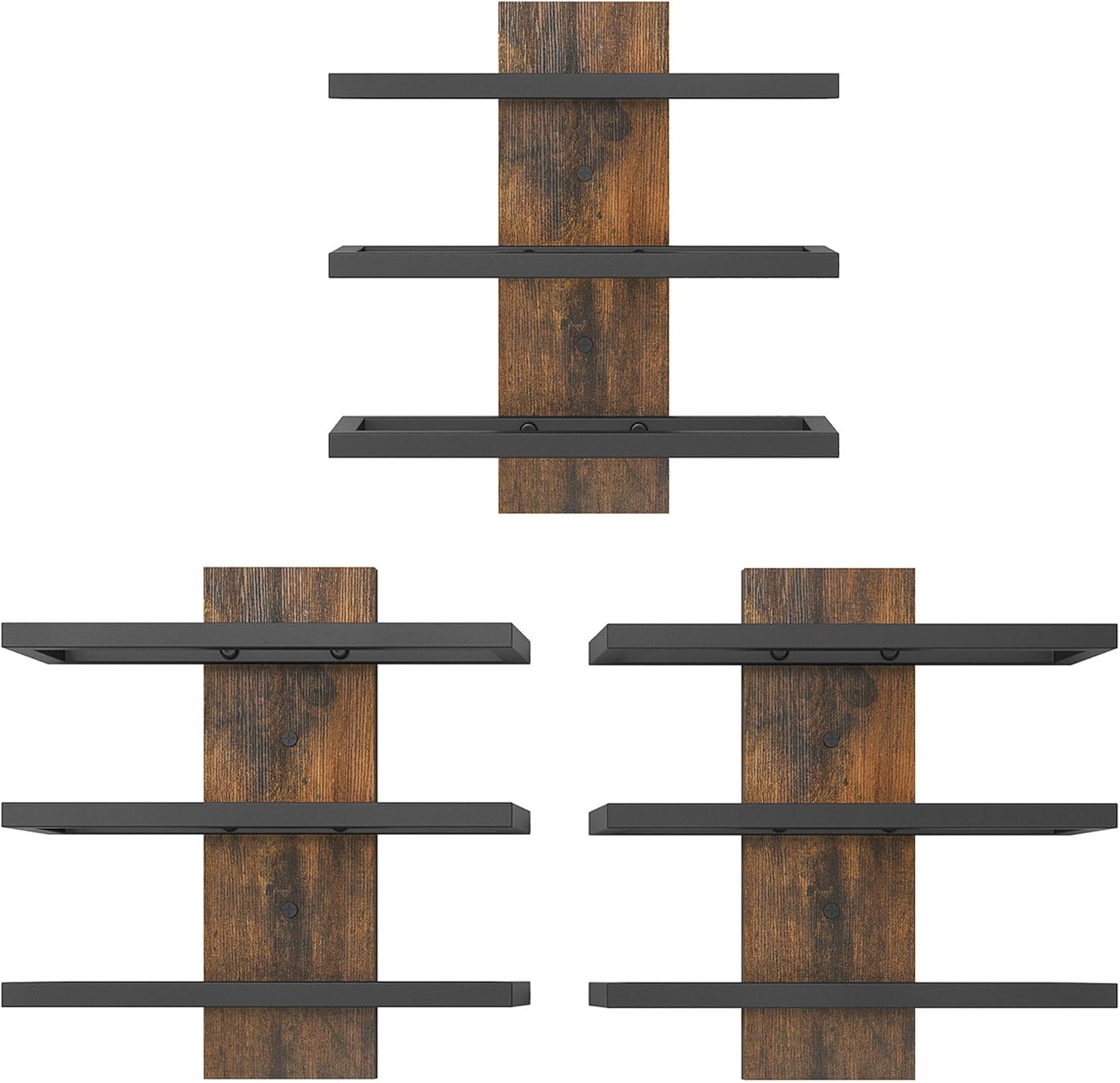 Hoctieon 3 Tier Wall Wine Rack Set - Rustic Brown