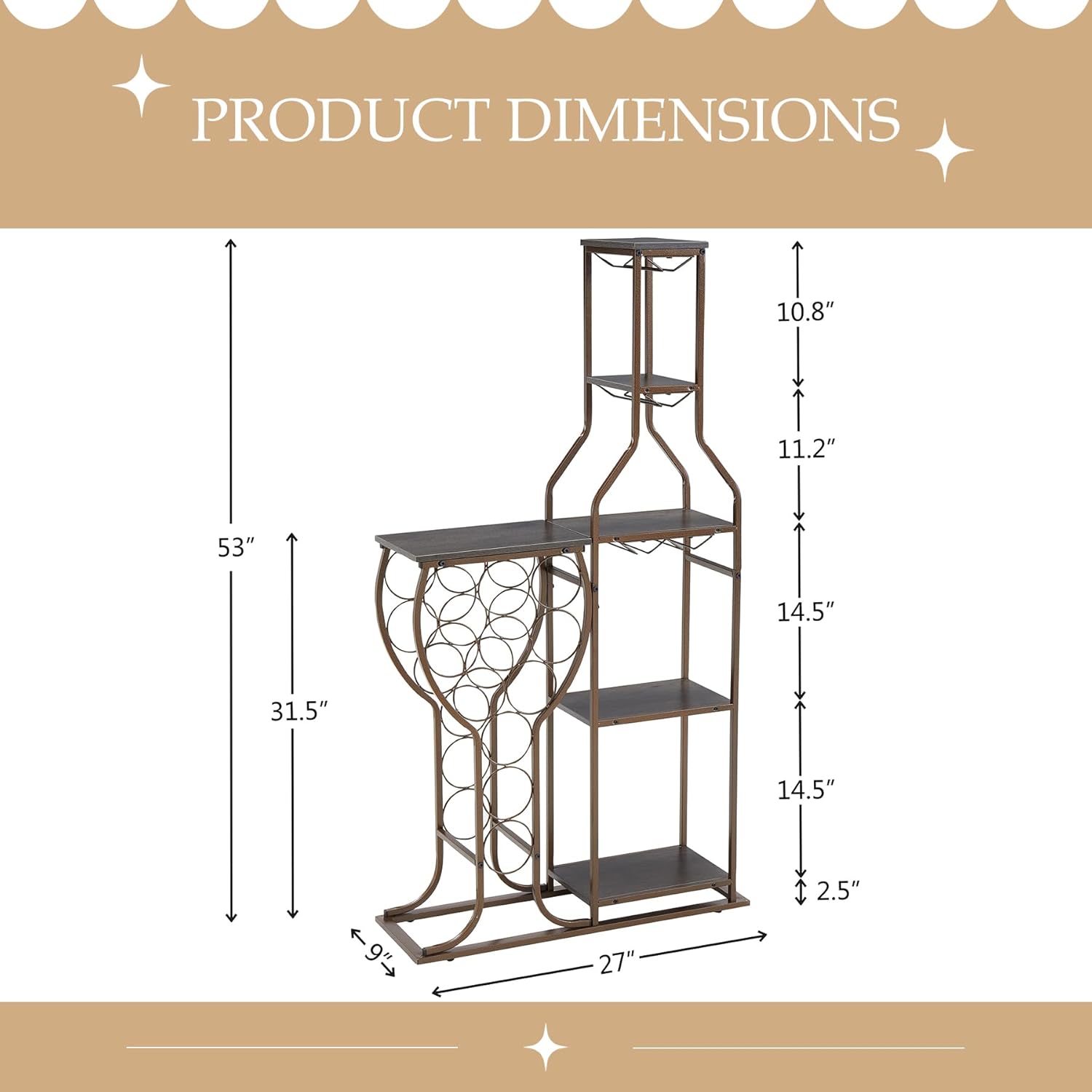 Industrial Wine Rack with 3 Layers for Home Kitchen Living Room