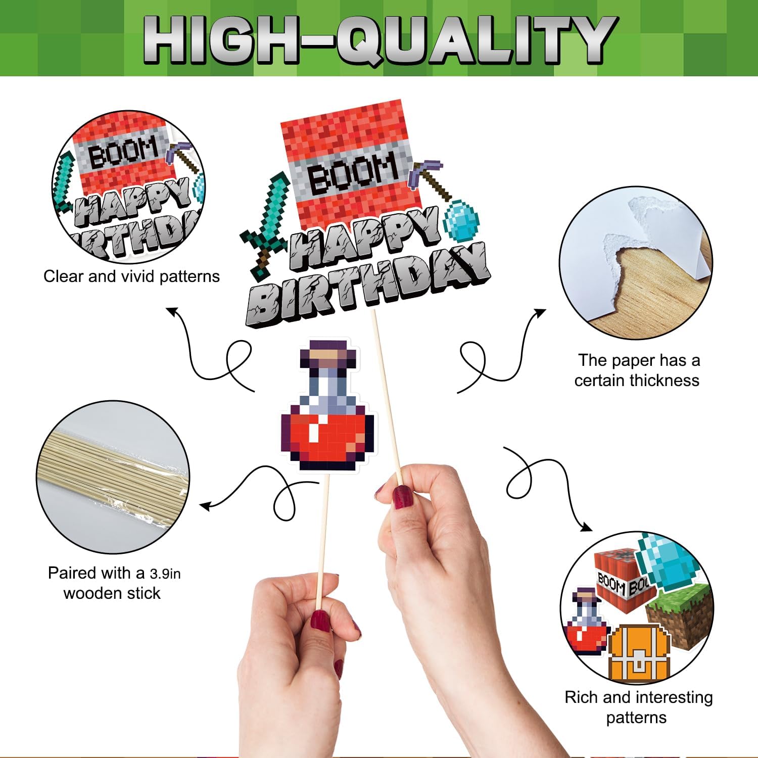 Terkung 9pcs Pixel Cartoon Cake Toppers for Birthday Parties