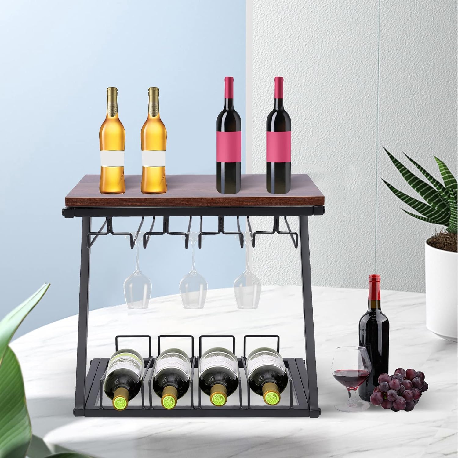 CeRaBuRET Wine Rack with 4 Bottles 8-12 Glasses Holder