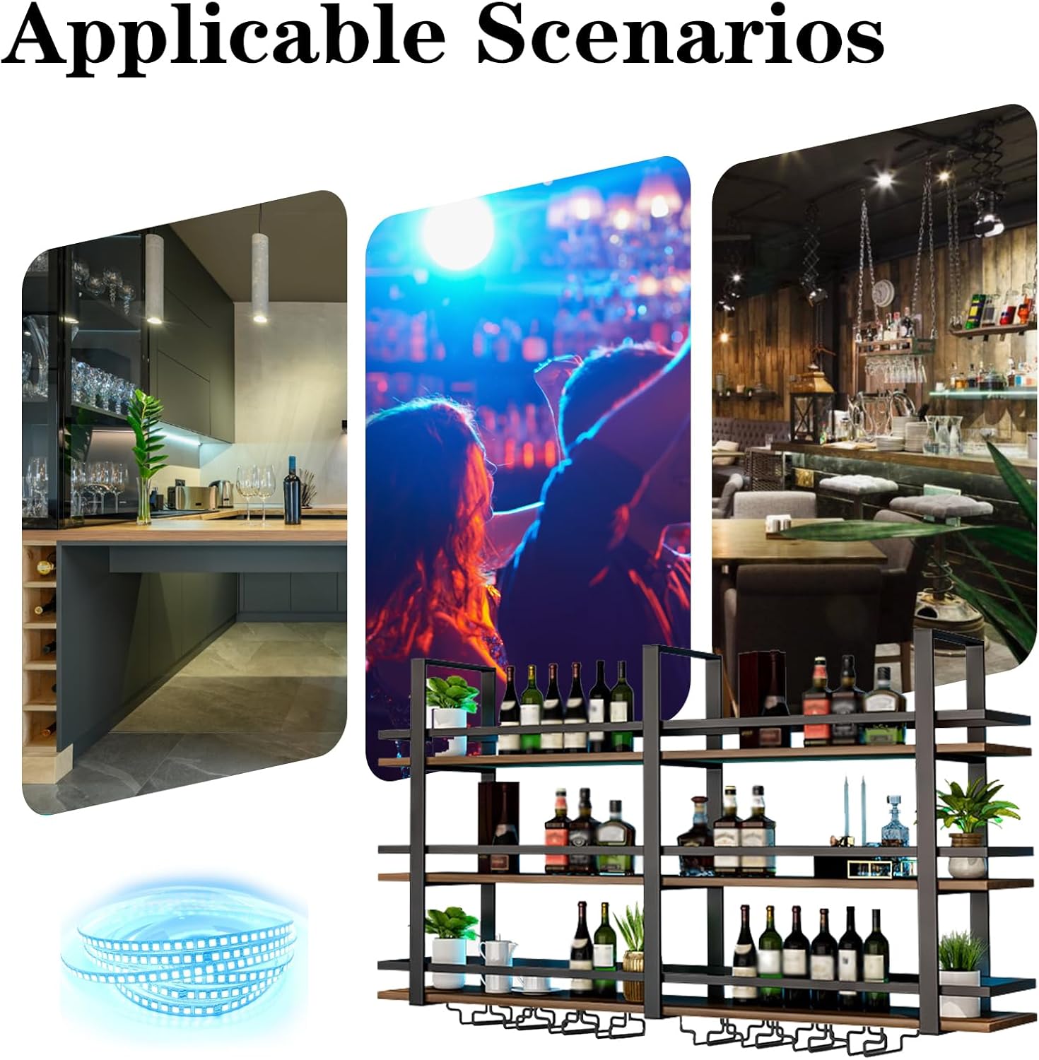 Takpylia Wall Mounted Wine Rack with LED Light Black 472in